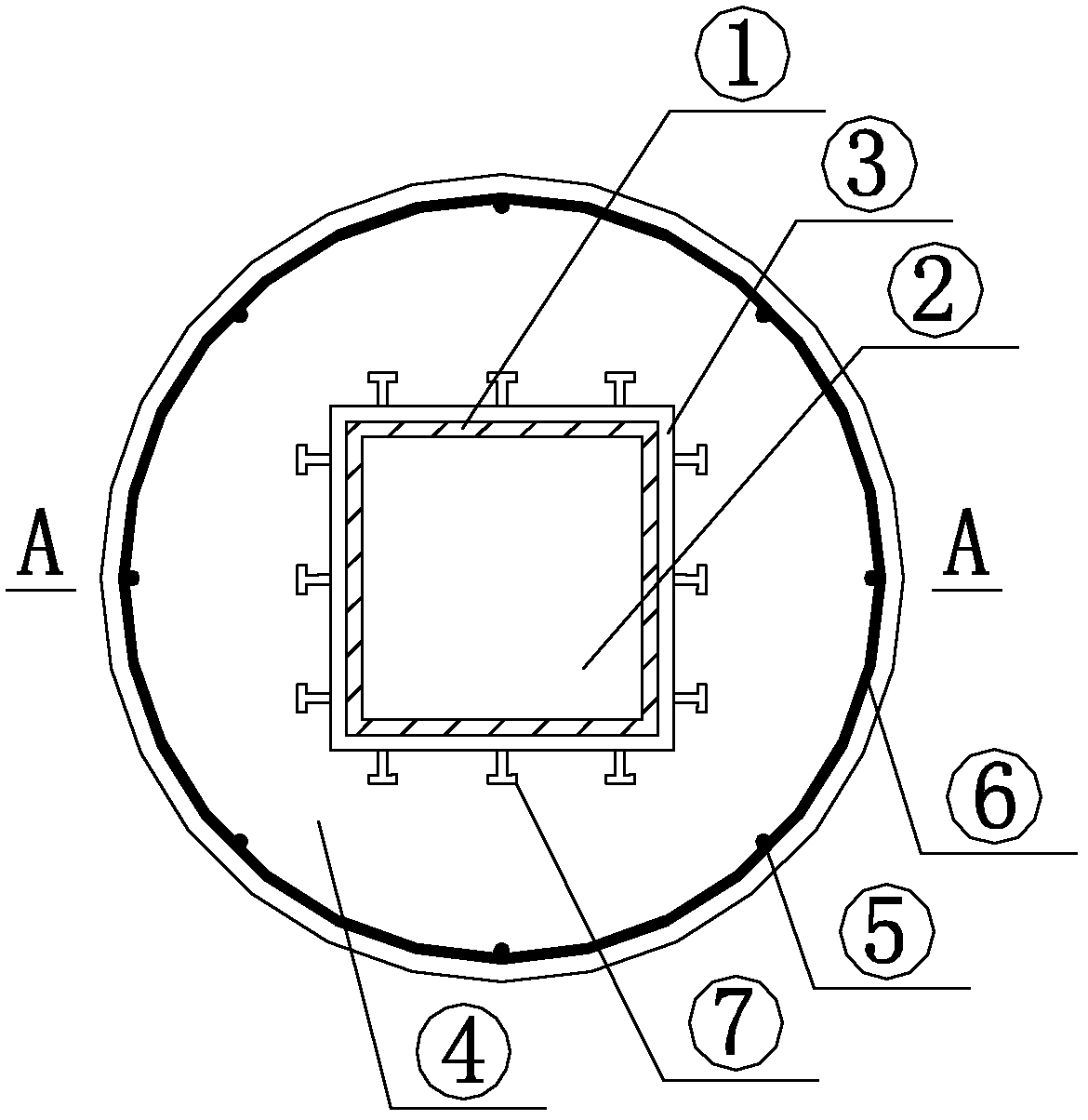 Steel tube concrete superposed column with mild steel casing outer packed concrete at bottom and preparation method thereof