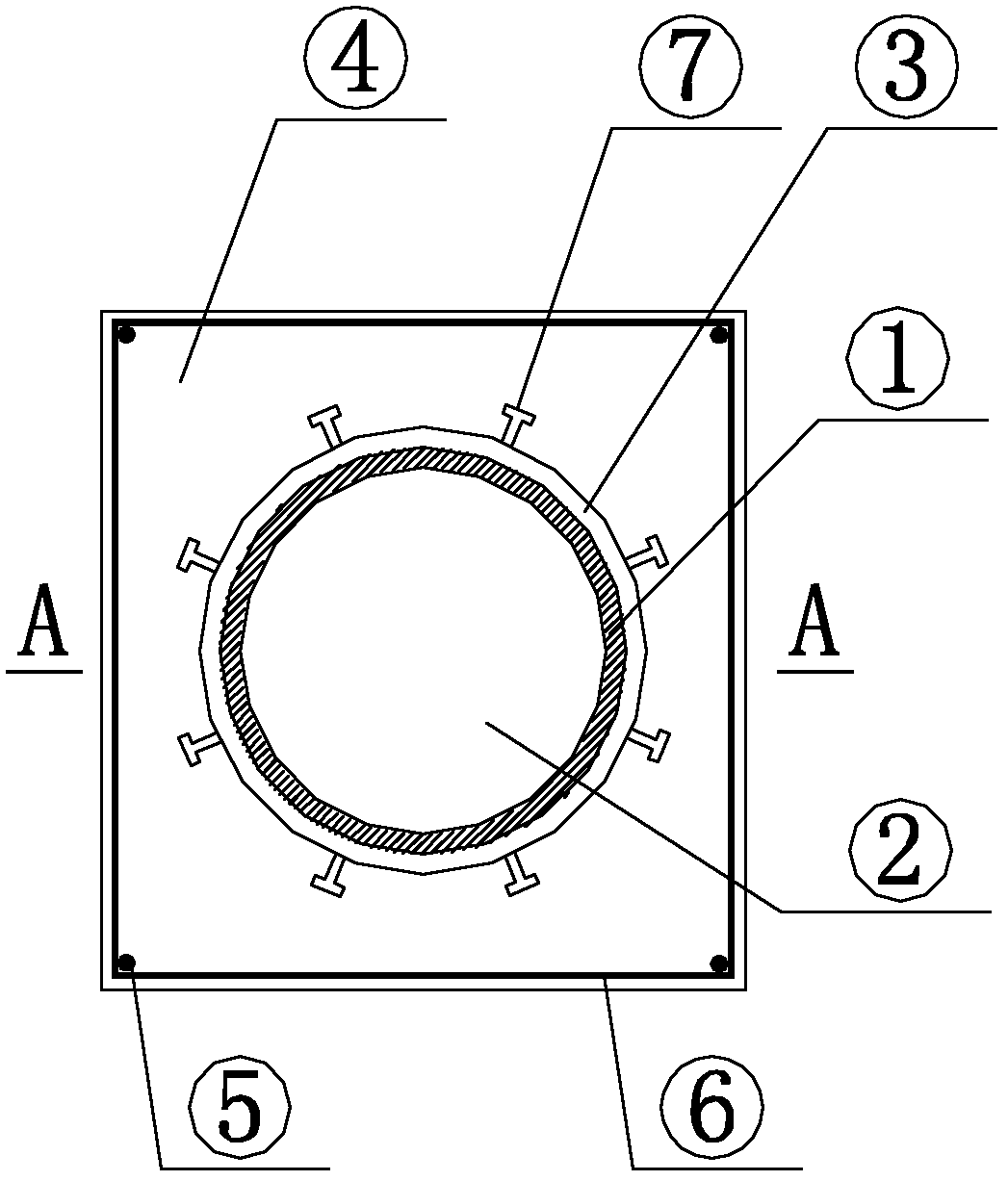 Steel tube concrete superposed column with mild steel casing outer packed concrete at bottom and preparation method thereof