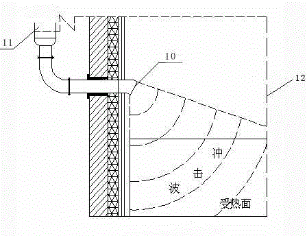 Arrangement structure of shock wave ash blower of vertical waste heat boiler