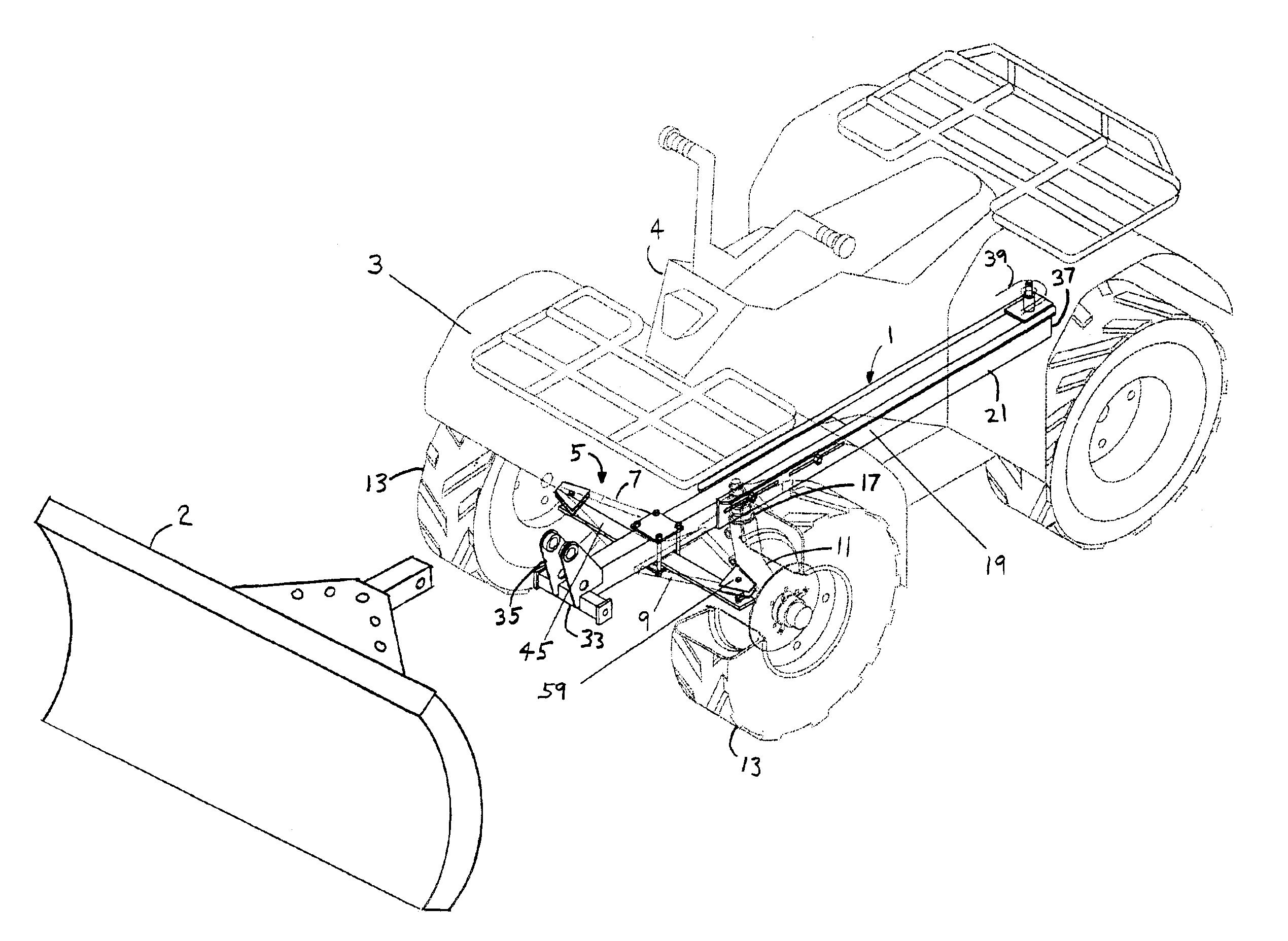 Front equipment mount for a wheeled vehicle