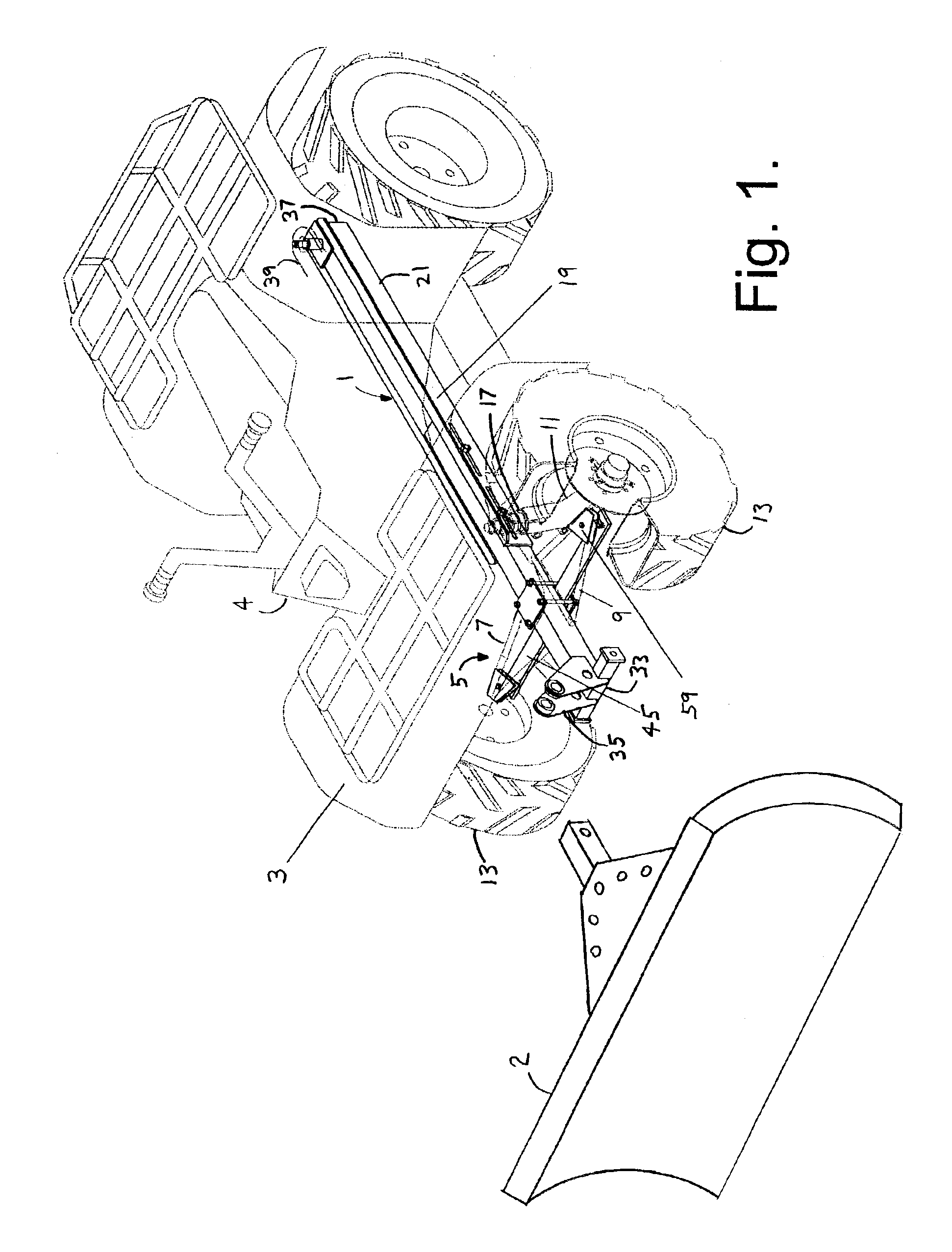 Front equipment mount for a wheeled vehicle