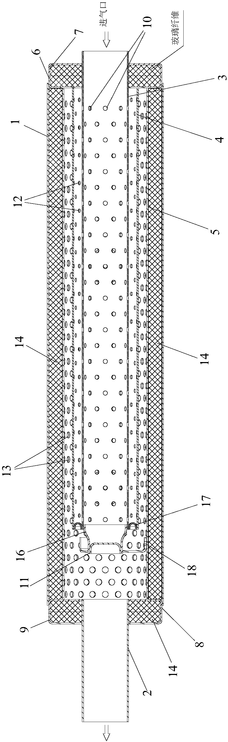 Gasoline engine exhaust silencer composed of porous pipes