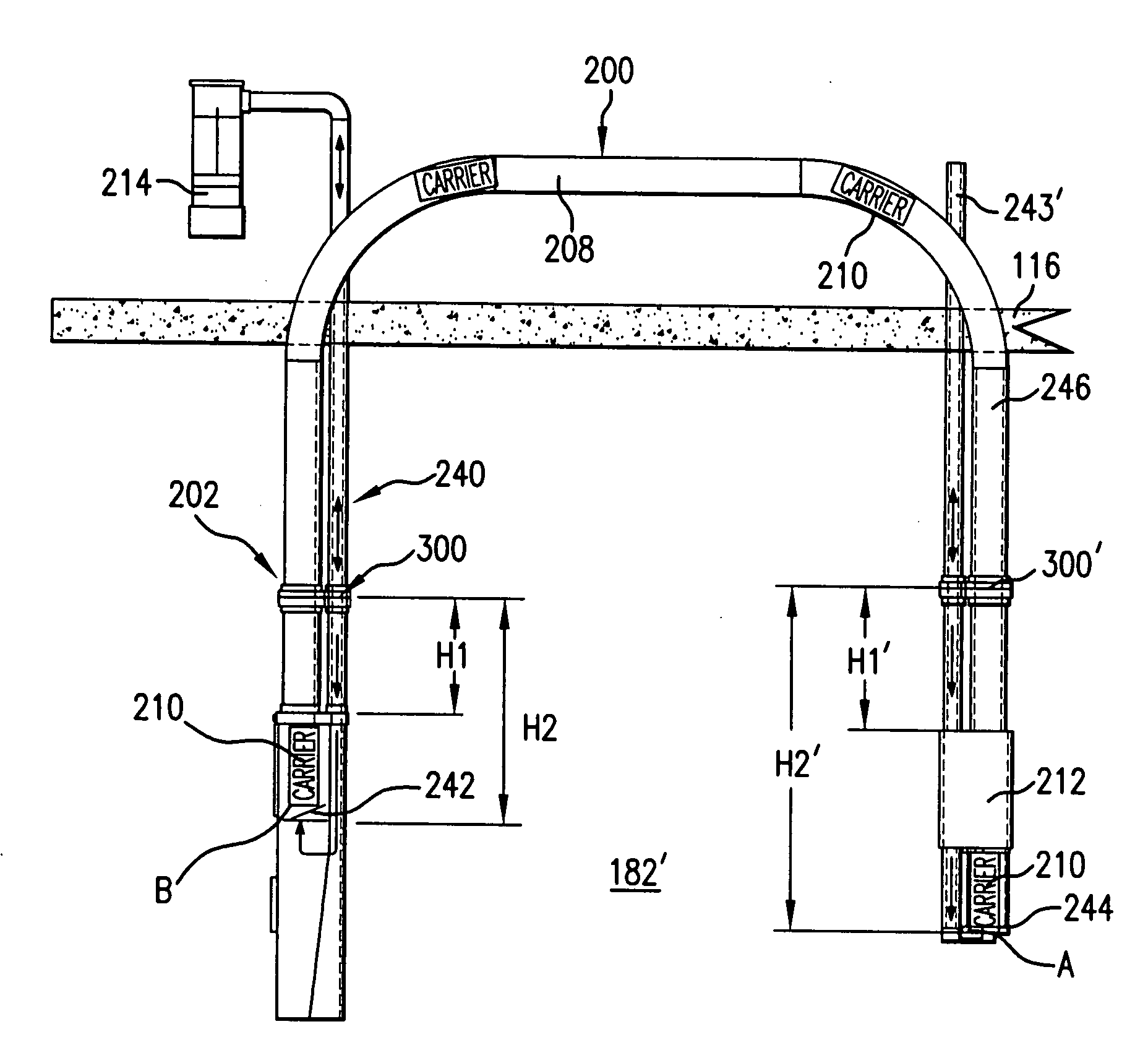 Carrier transportation system with brake valve device proximate to a carrier receiver