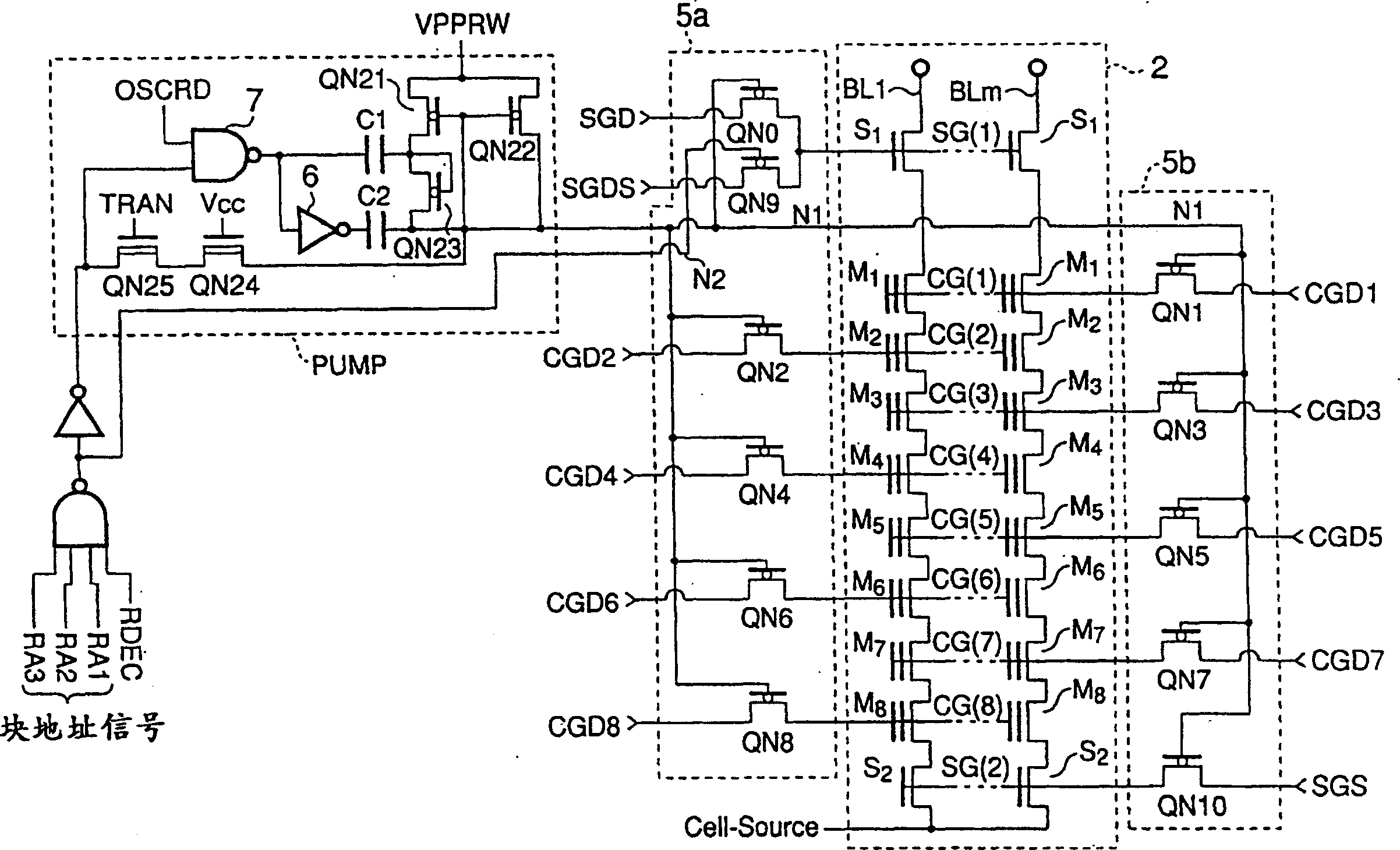 Semiconductor memory device using only single-channel transistor to apply voltage to selected word line