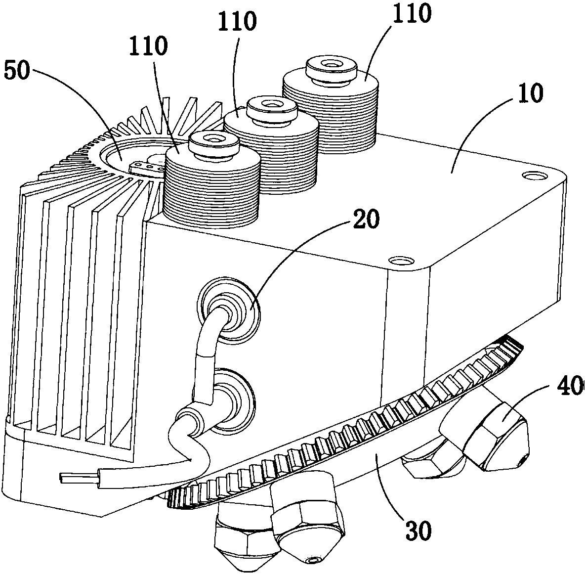 Colour printer used for multicolor raw material differential velocity feeding