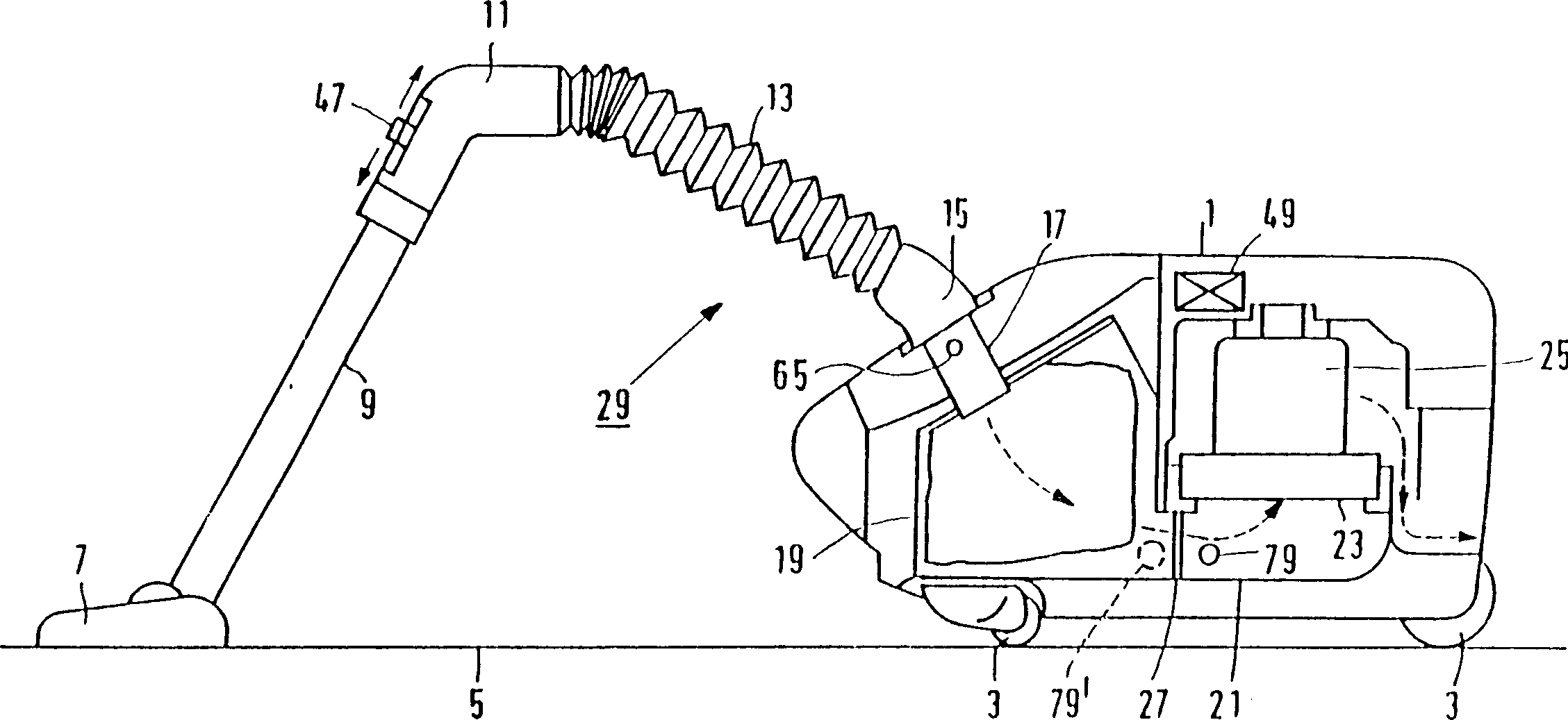 Vacuum cleaner with power control in dependence on mode of operation of electrical brush