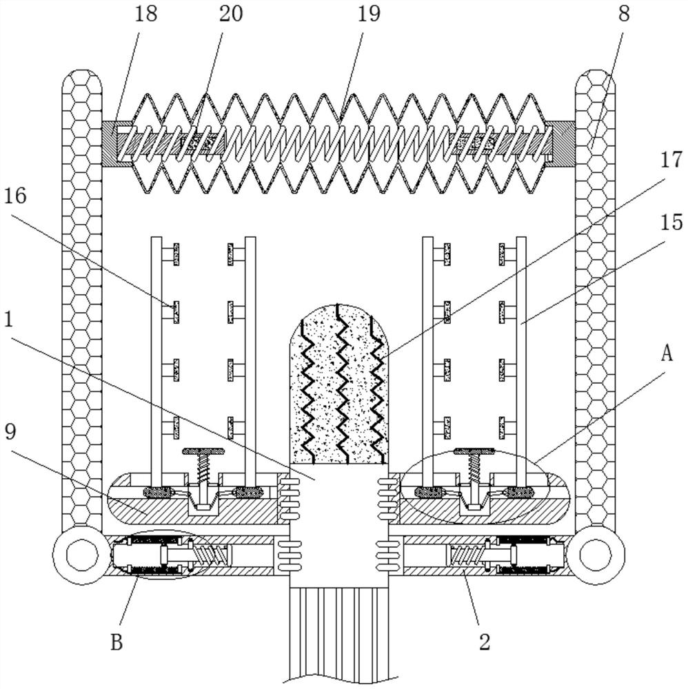 An etching clamping device for promoting metal etching and separating invalid particles