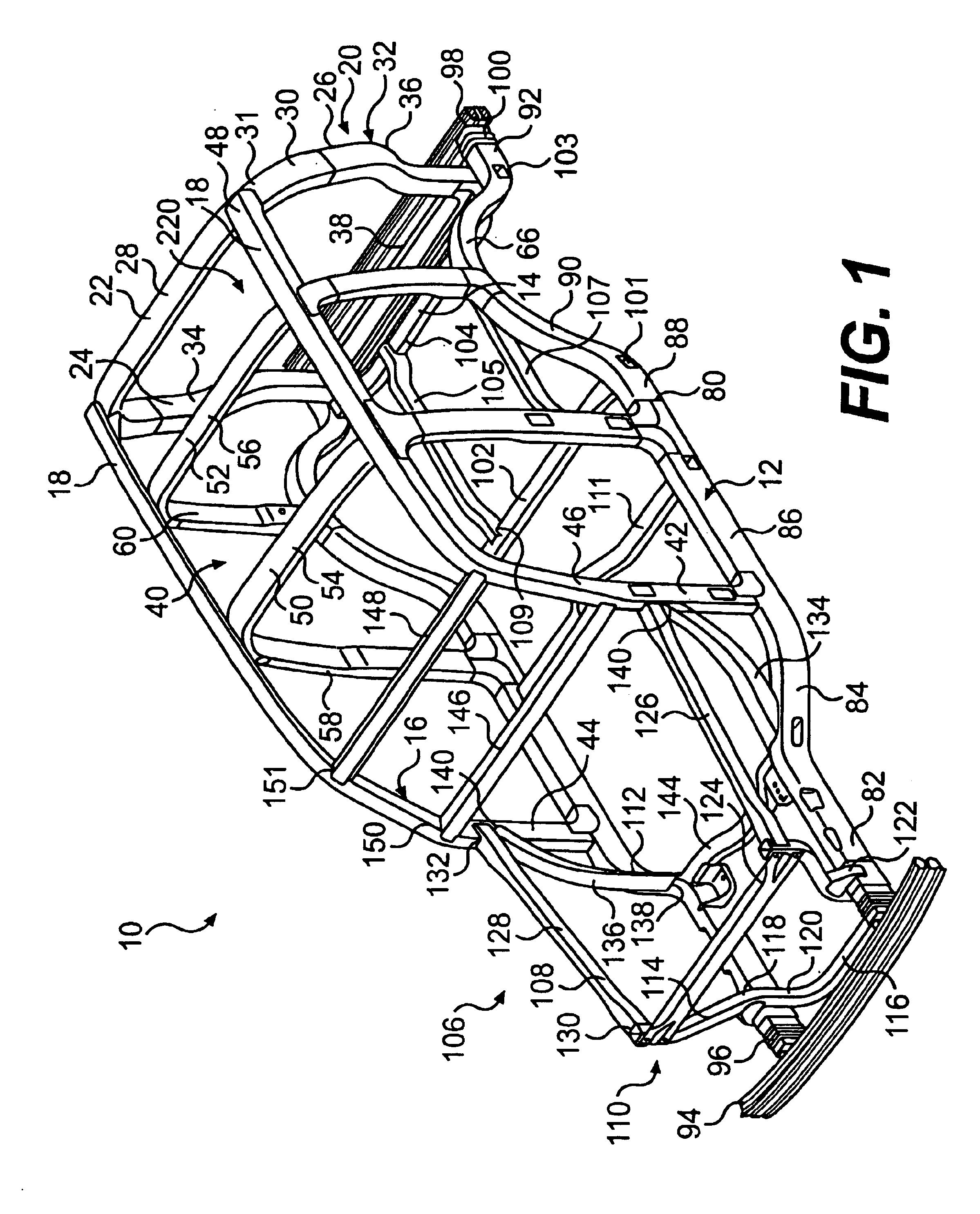 Hydroformed space frame and rearward ring assembly therefor