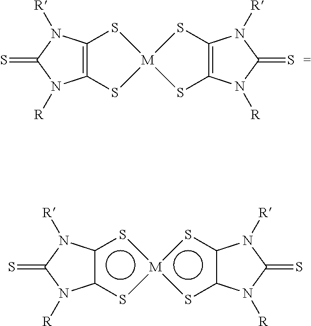 The use of aryl or heteroaryl substituted dithiolene metal complexes as ir absorbers