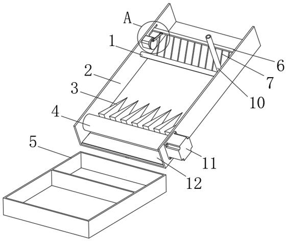 A sorting device for cutting potatoes into strips