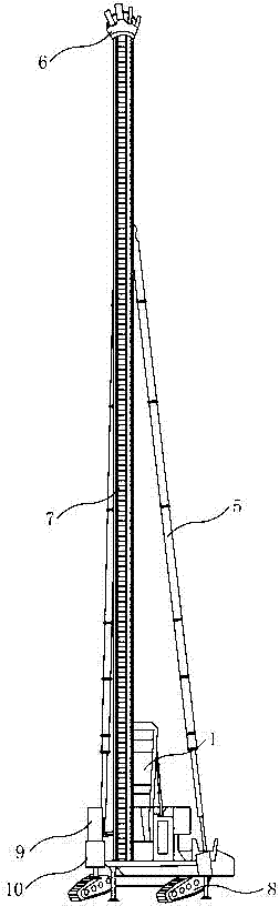 Device for drilling rock and embedding rock-socketed prestressed pipe pile by down-hole hammer and construction method of device