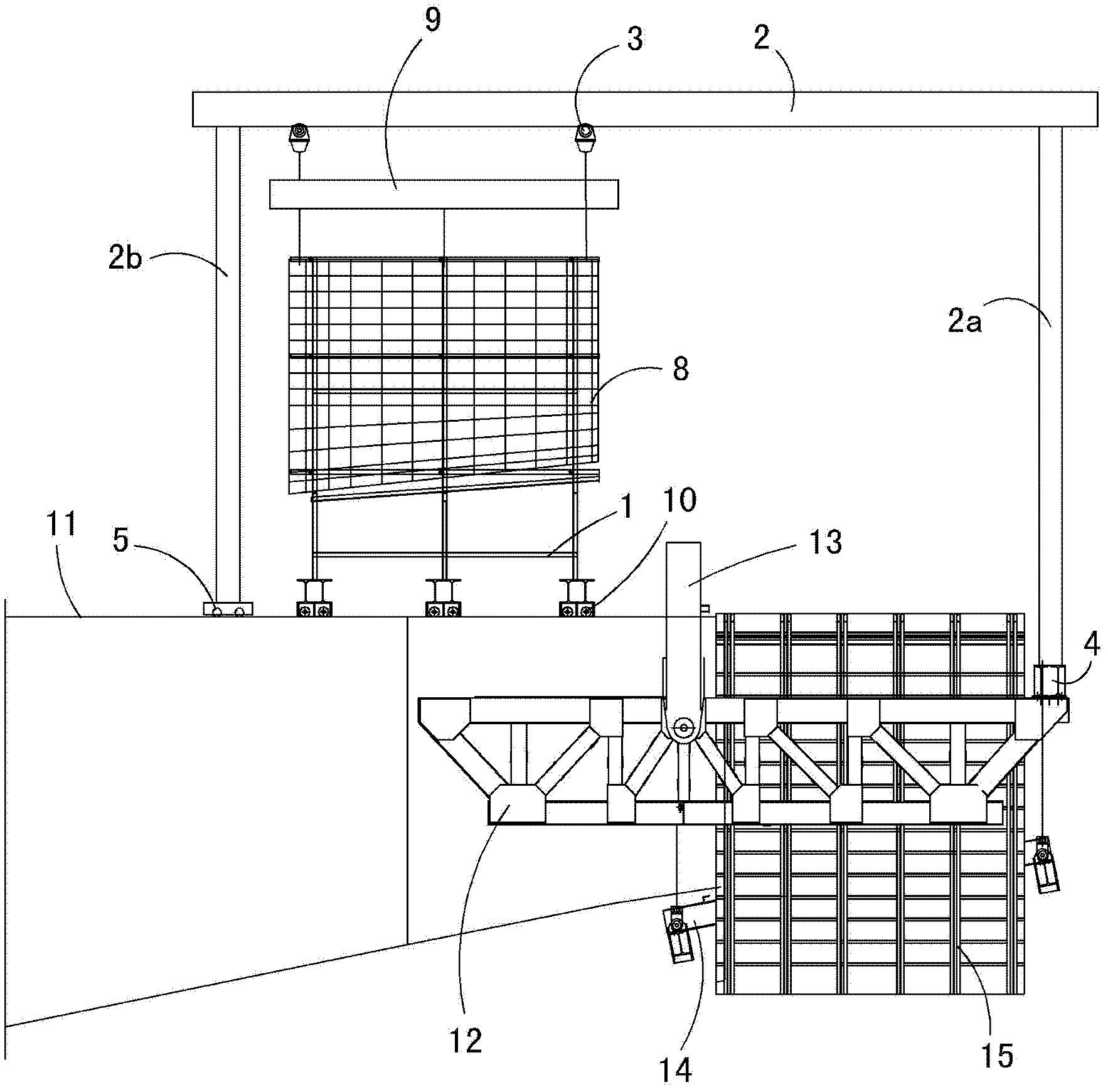 Integrated construction equipment for binding and lifting continuous beam steel reinforcement framework and construction method