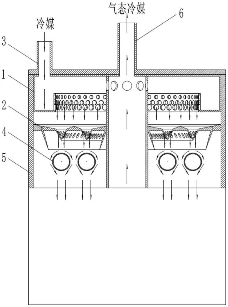 Anti-scour flow equalizing assembly, falling film evaporator and air conditioning unit