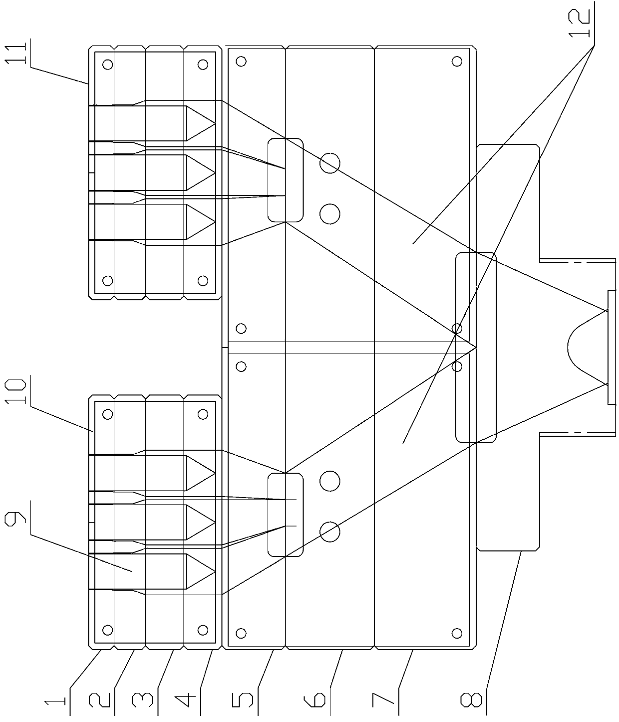 One-mold-six-cavity PVC louver strip forming mold