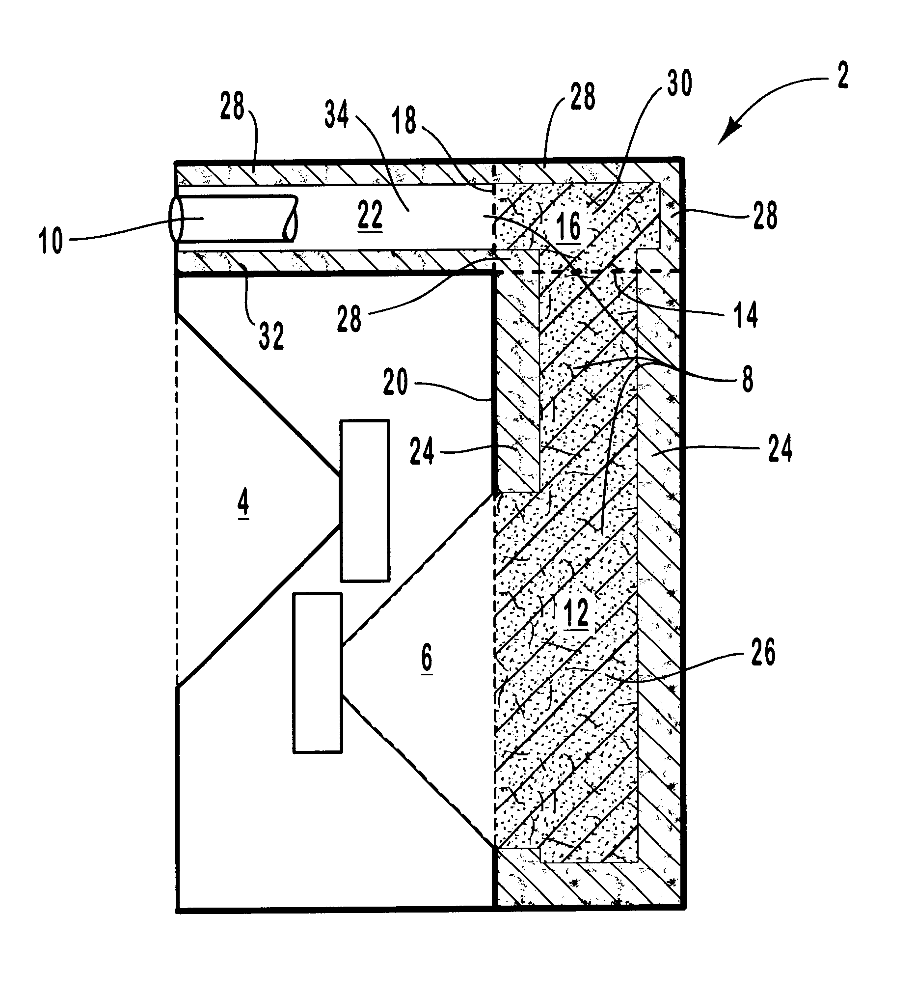 Loudspeaker with progressively damped acoustical chamber