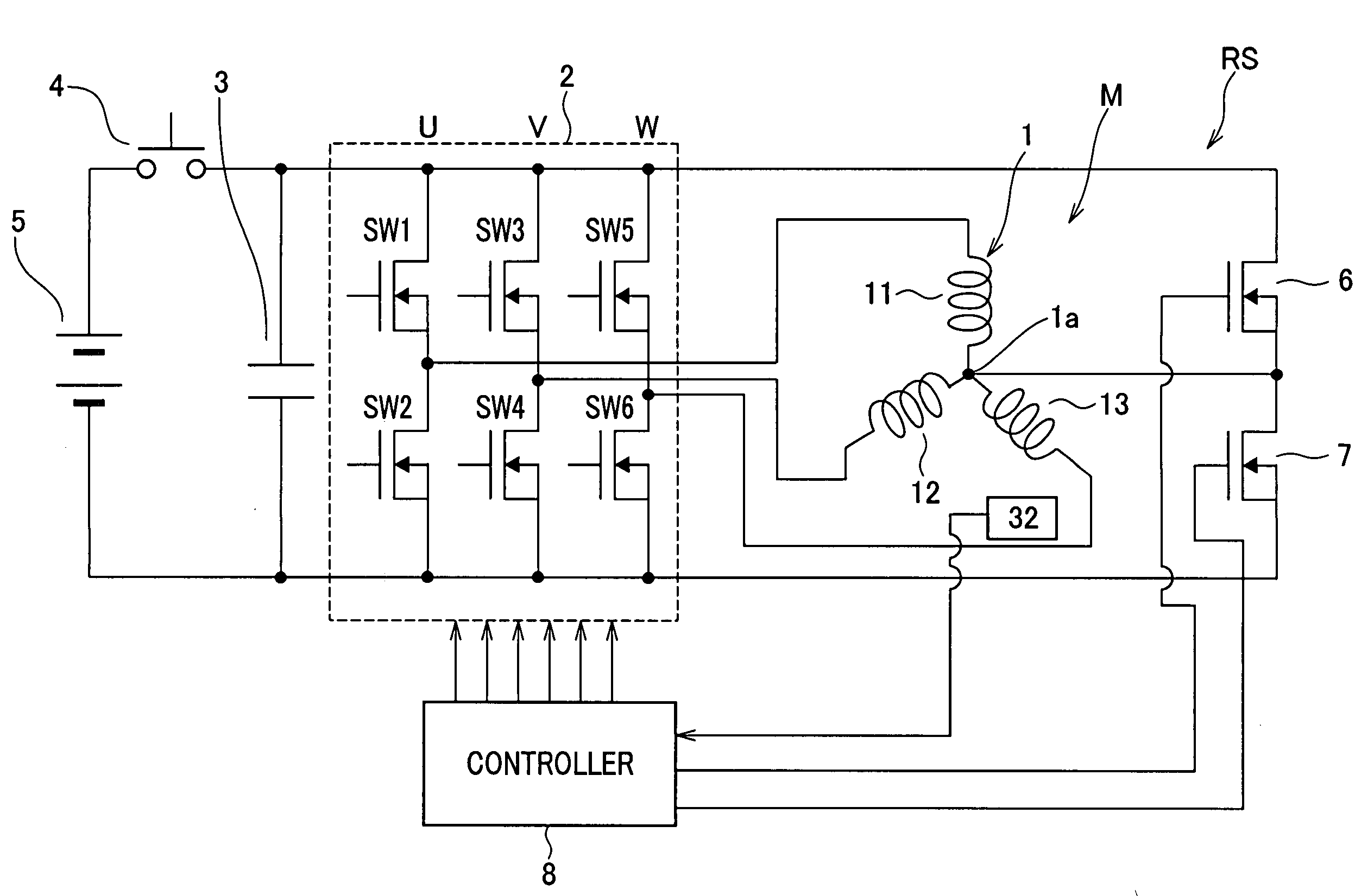 Rotary electric system with star-connected multiphase stator windings