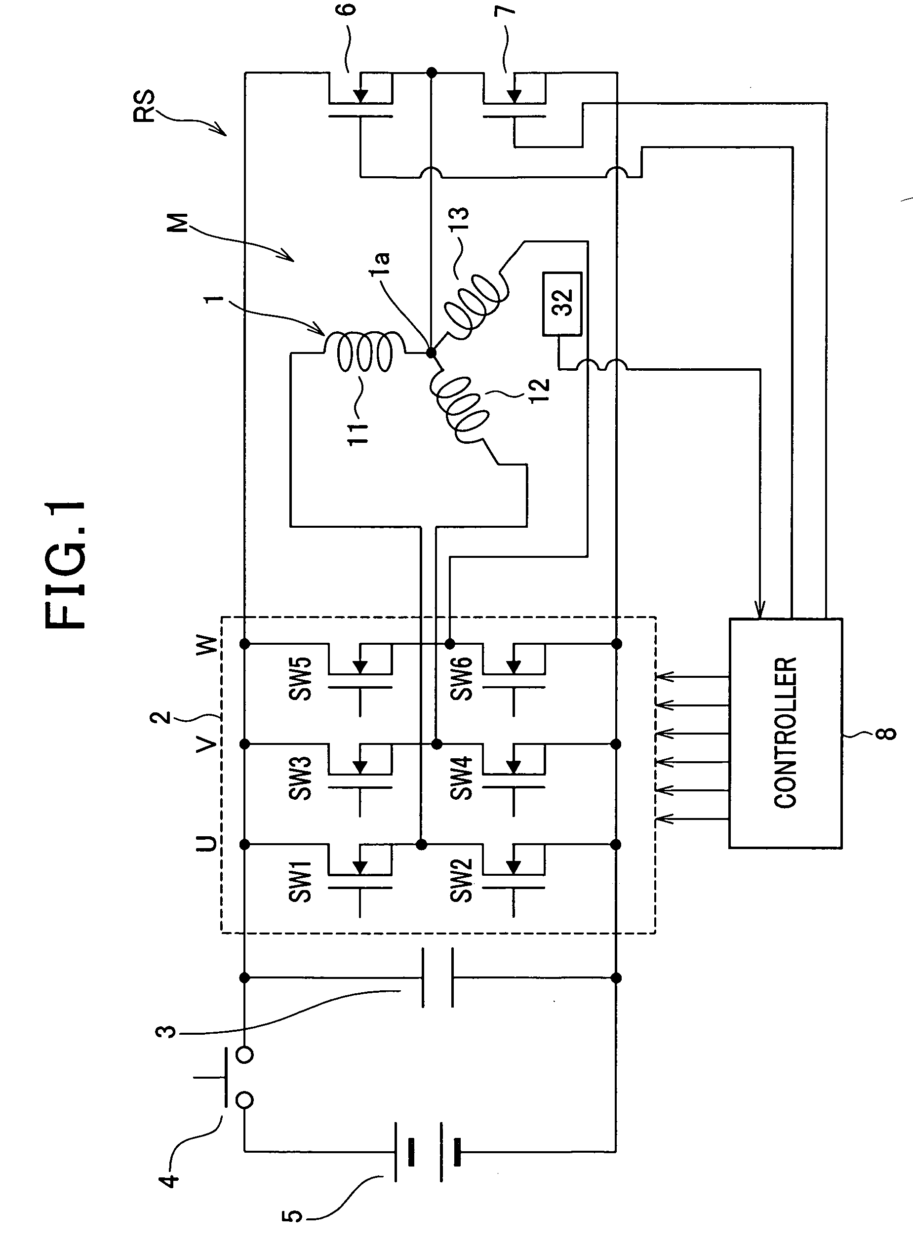 Rotary electric system with star-connected multiphase stator windings