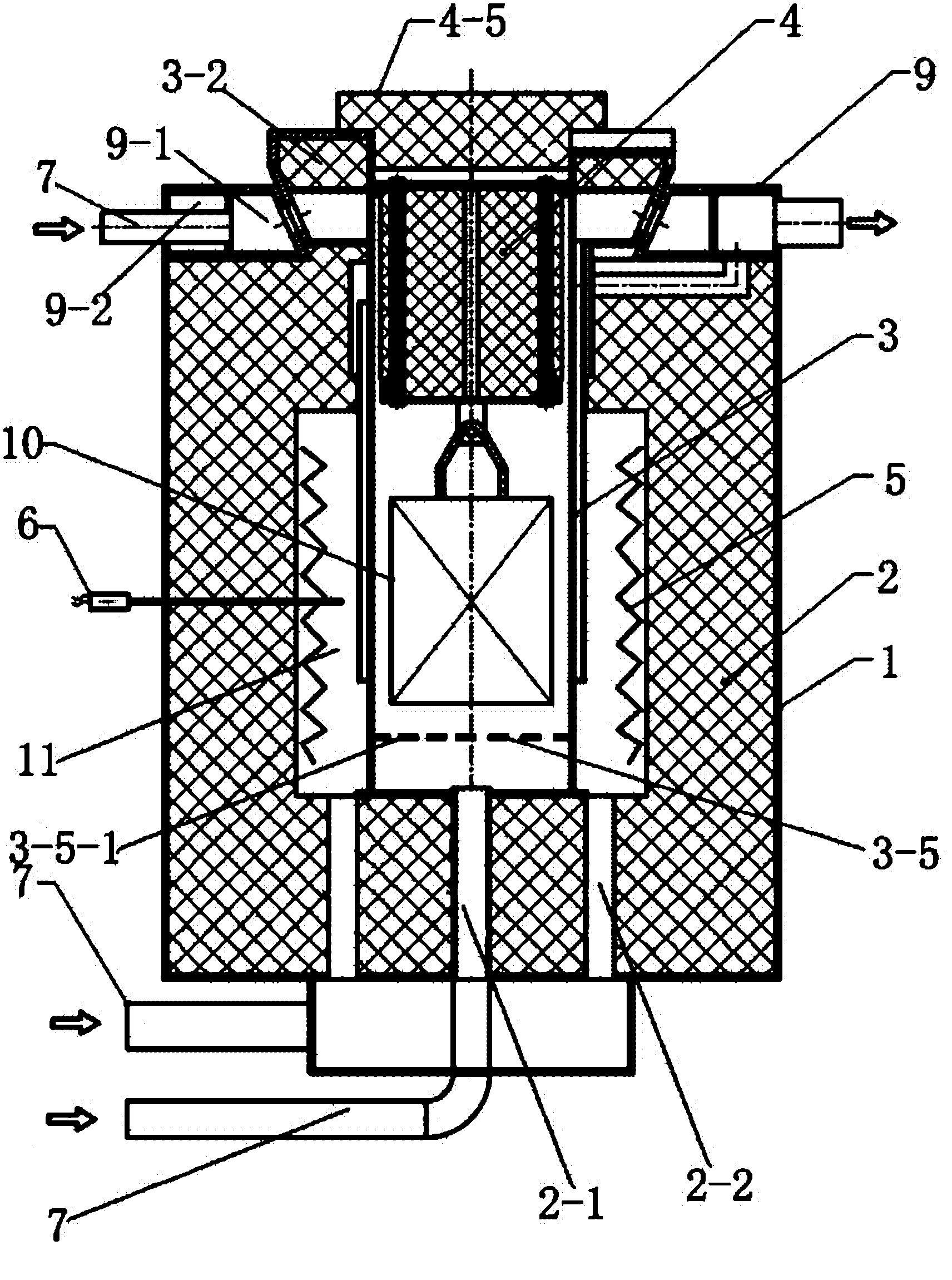 Thermal simulation furnace with heating/cooling controllable structure and capable of sampling halfway