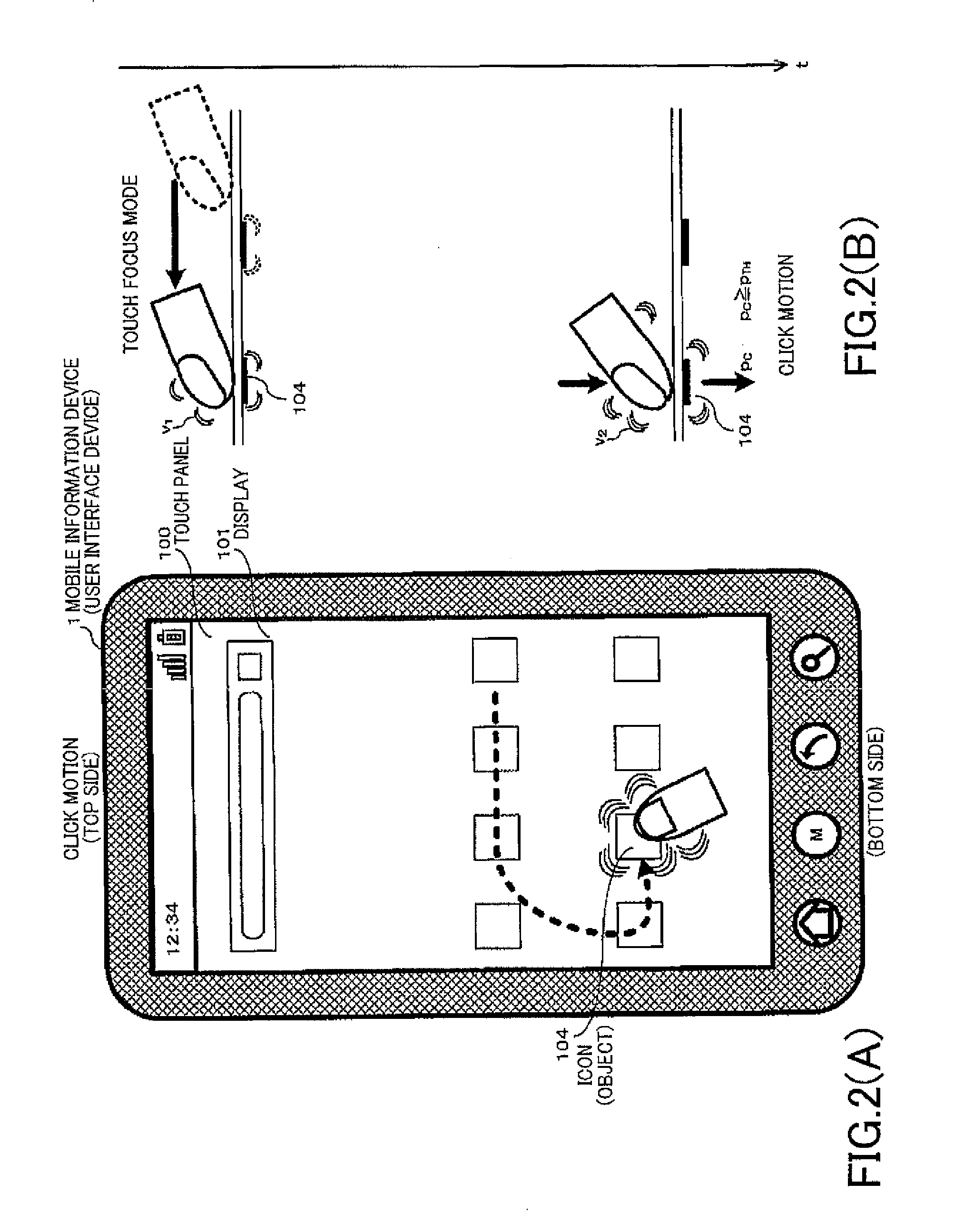 User interface device enabling input motions by finger touch in different modes, and method and program for recognizing input motion
