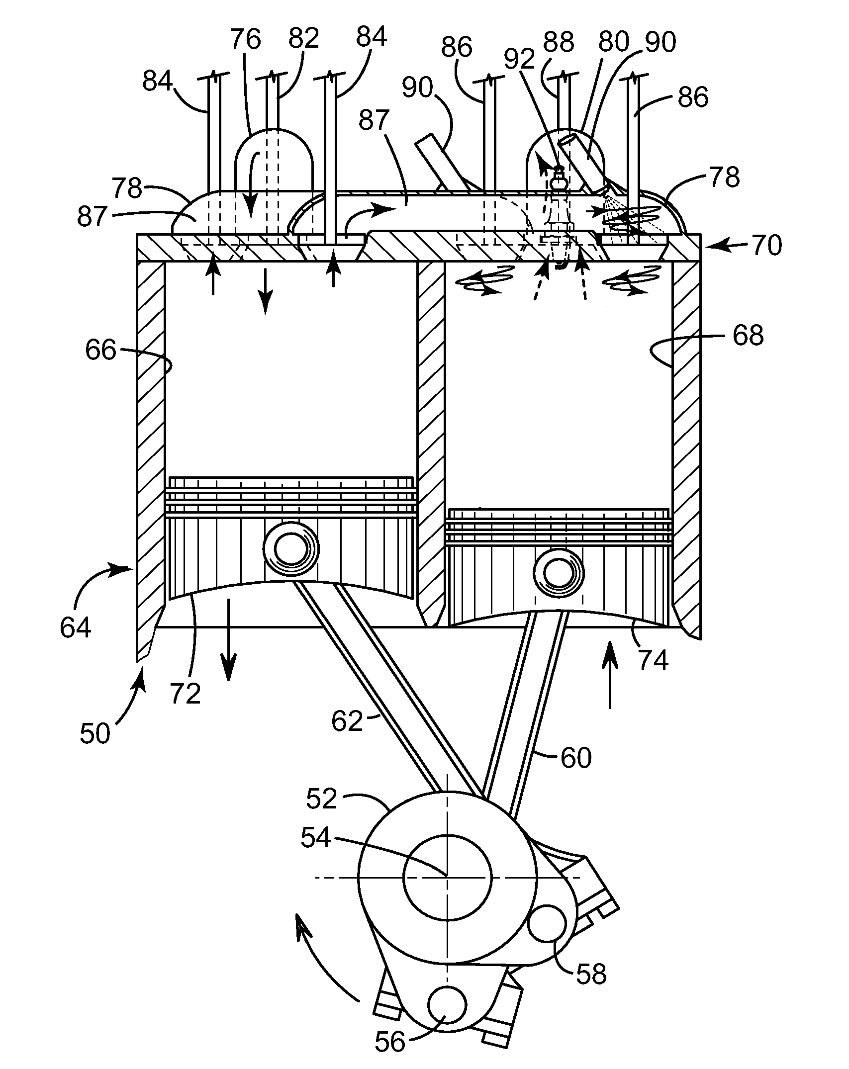 Split-cycle engine with dual spray targeting fuel injection