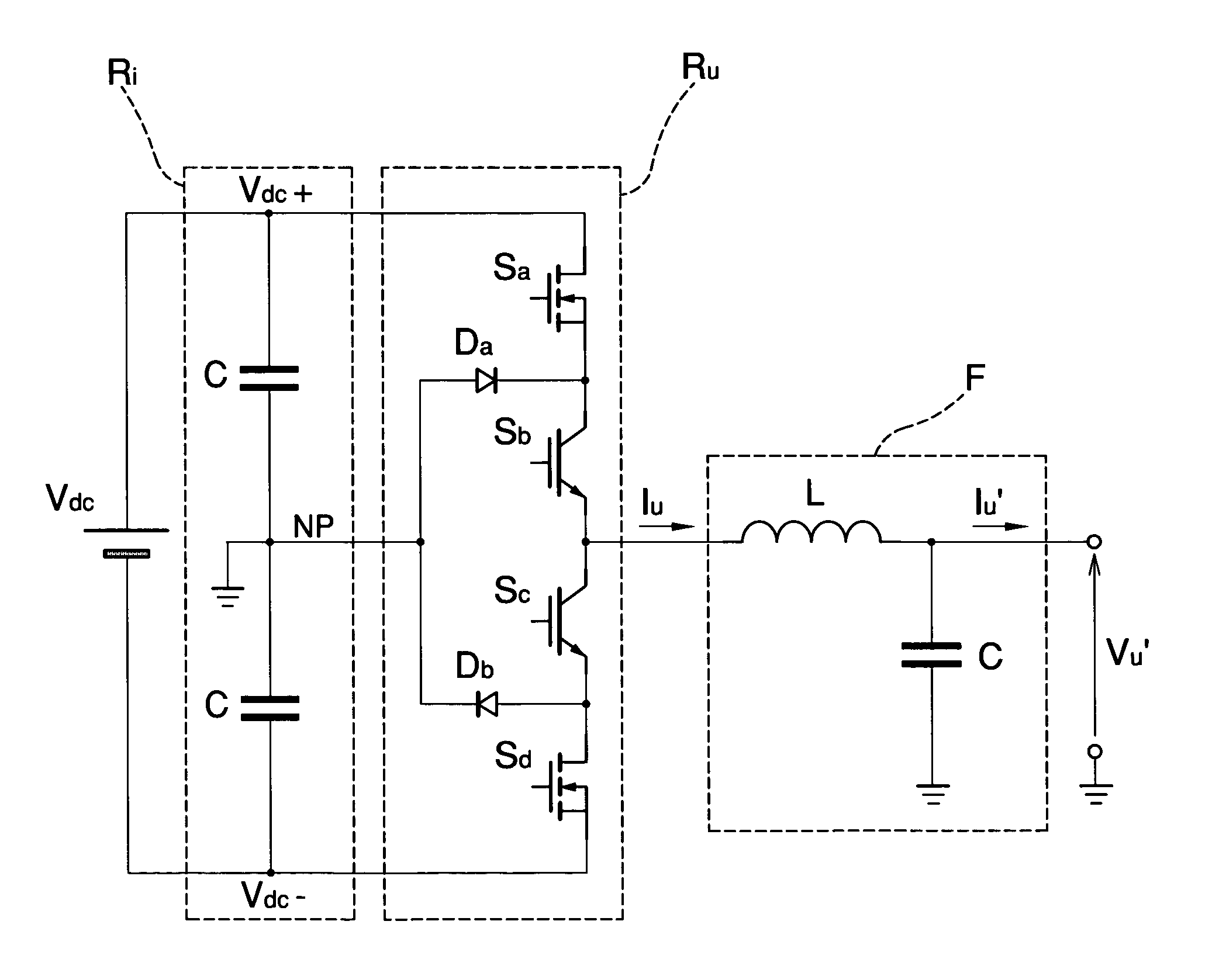 Device and method for converting direct current into alternate current