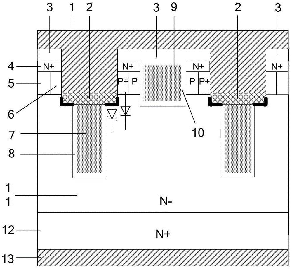 A trench-gate vdmos device with integrated schottky diode