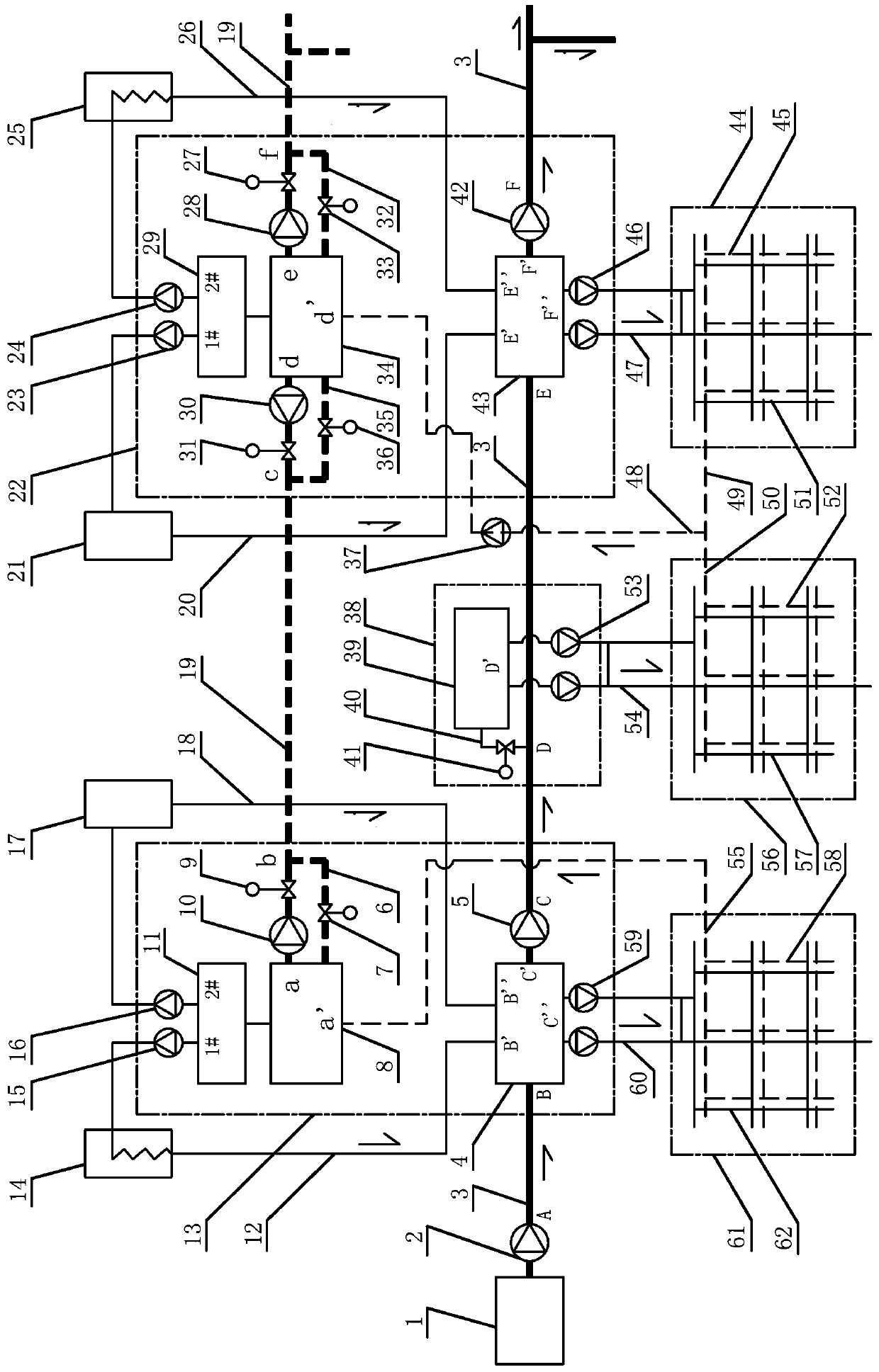 User-side water supply system of regional ground source heat pump system source side water recycled water supplying pipe net