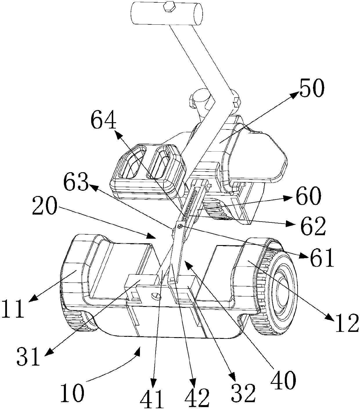 Commuting vehicle for adjusting length on basis of extended arm