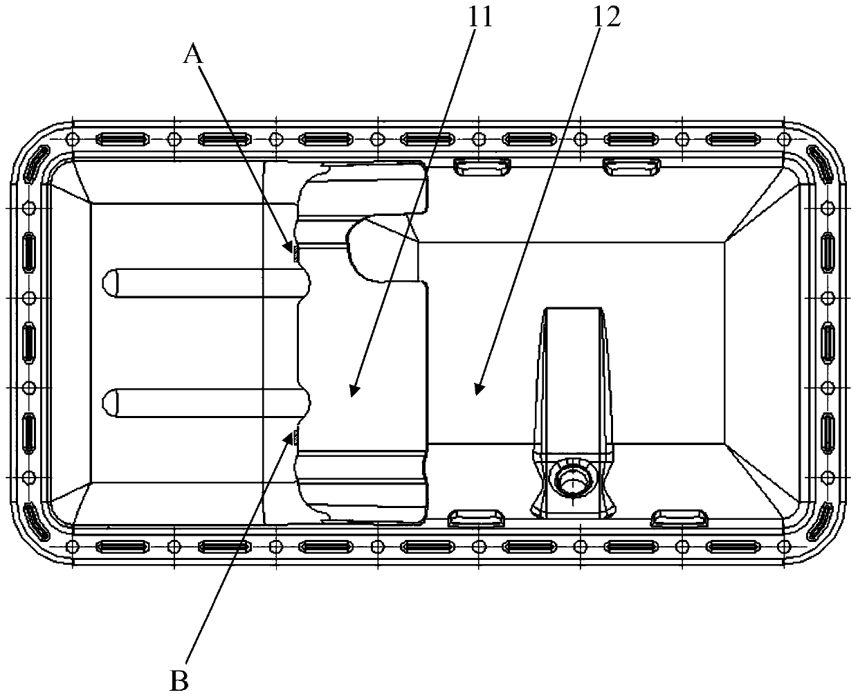 Oil pan component with high-flexibility oil baffle