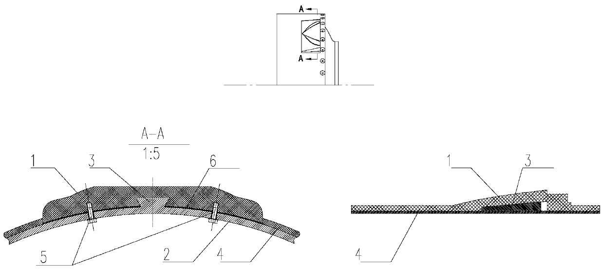 Triangular curved dovetail groove composite rudder substrate and installation method thereof