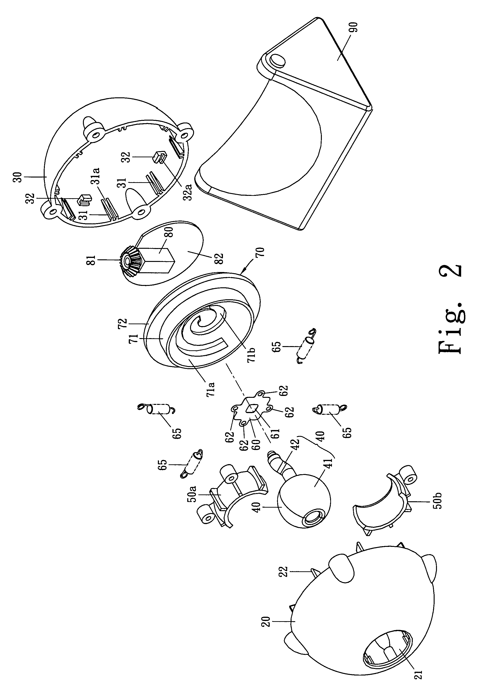 Rotatable camera that moves a camera lens unit in a panning or tilting motion by a single motor