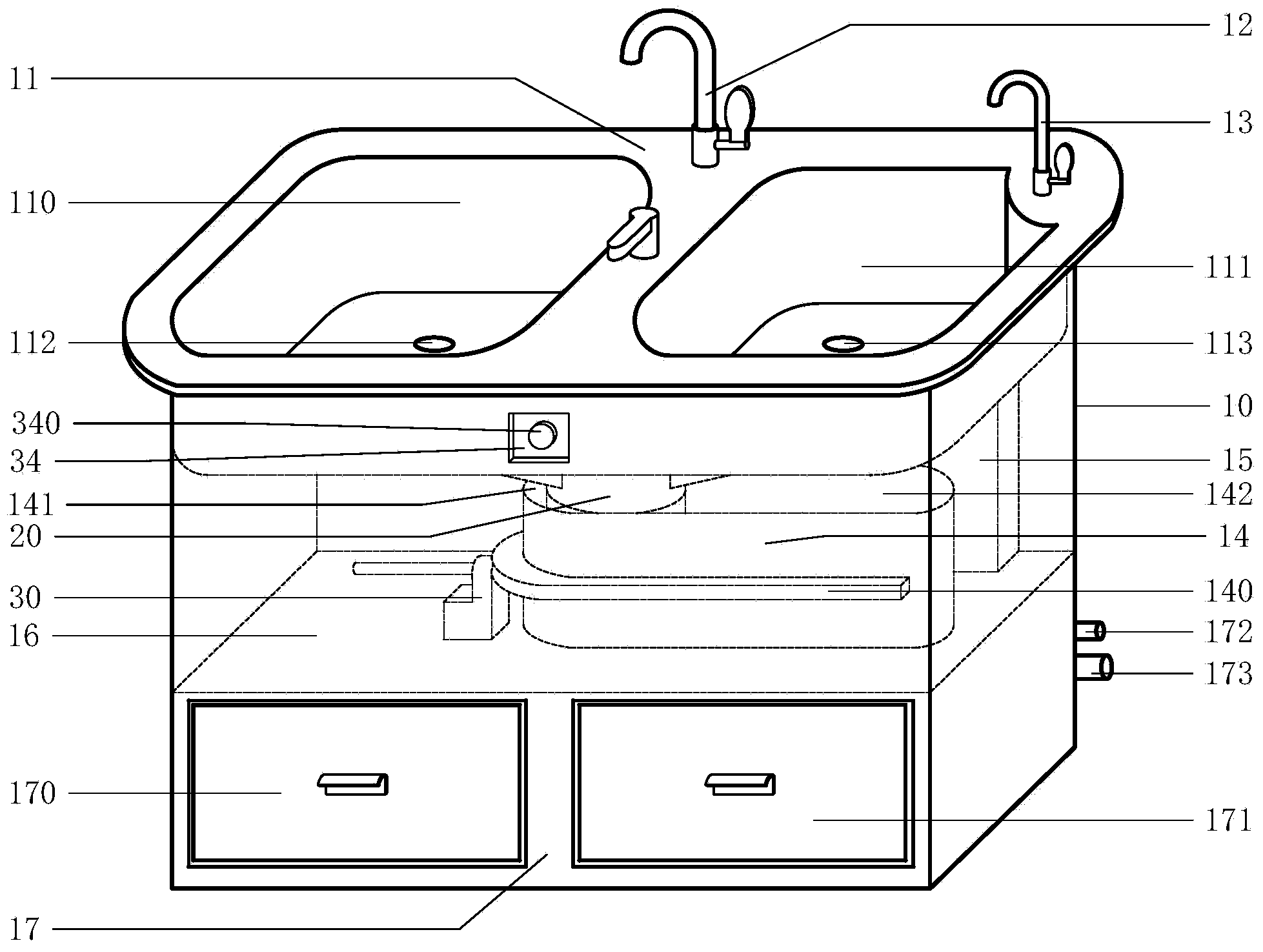 Cabinet-type kitchen sink