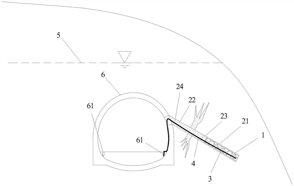 Tunnel water seepage and harmful gas discharge structure and construction method of semi-closed ice-filled drilling