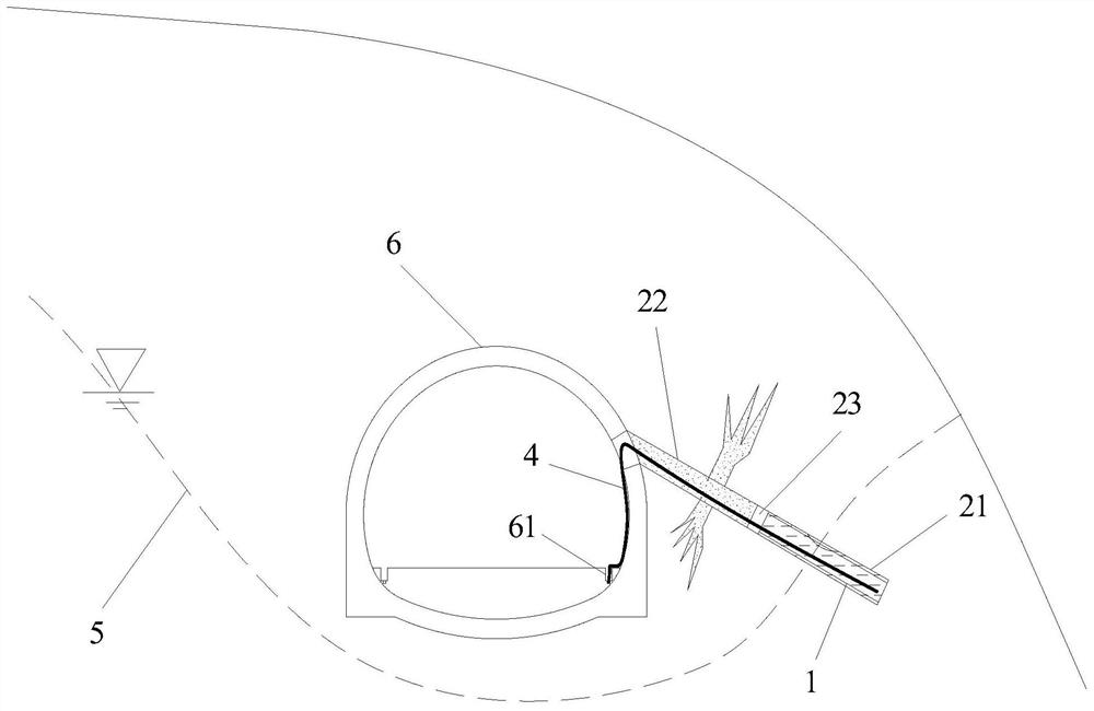 Tunnel water seepage and harmful gas discharge structure and construction method of semi-closed ice-filled drilling