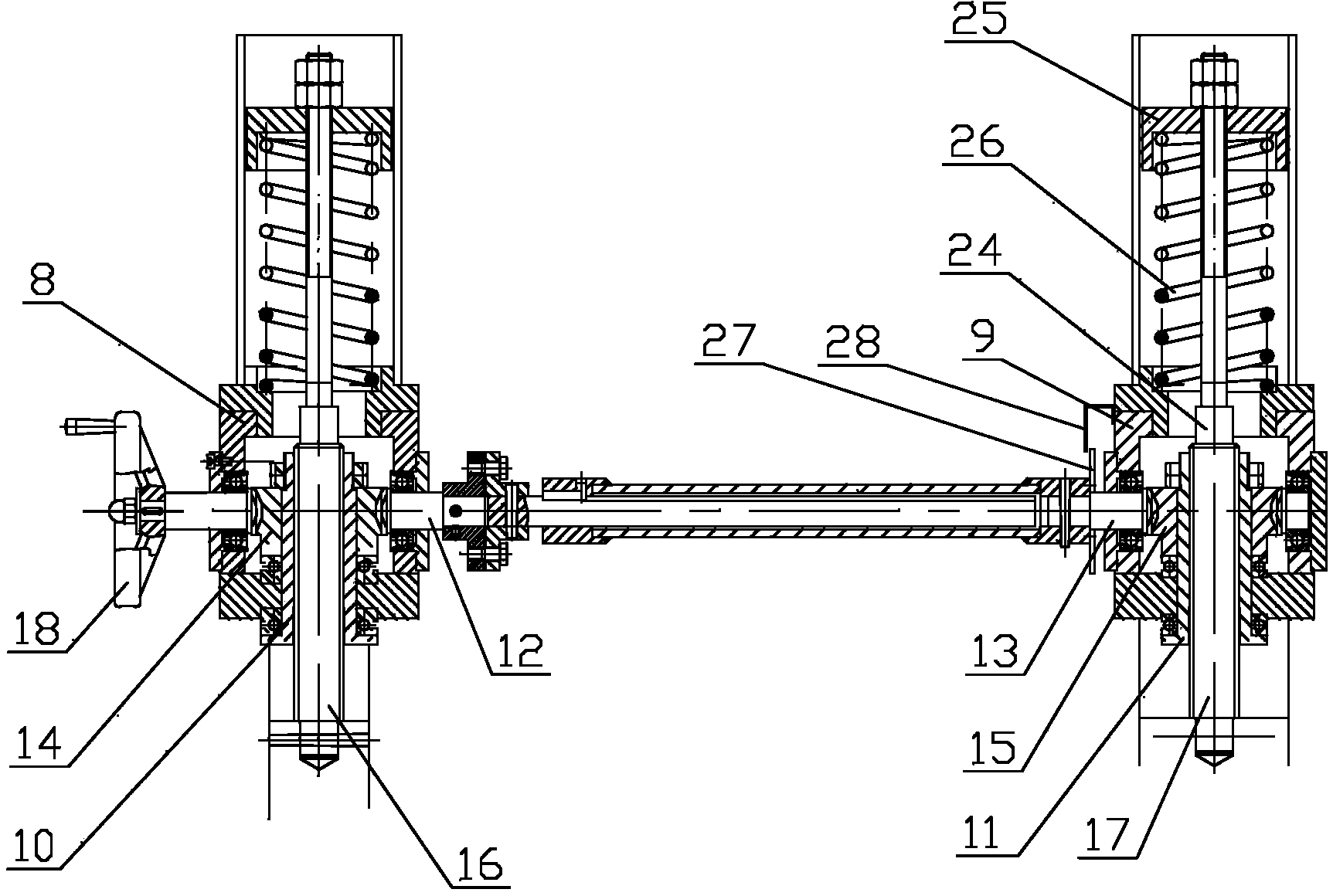 Upper knife shaft adjustment device of amorphous strip precision shearing machine