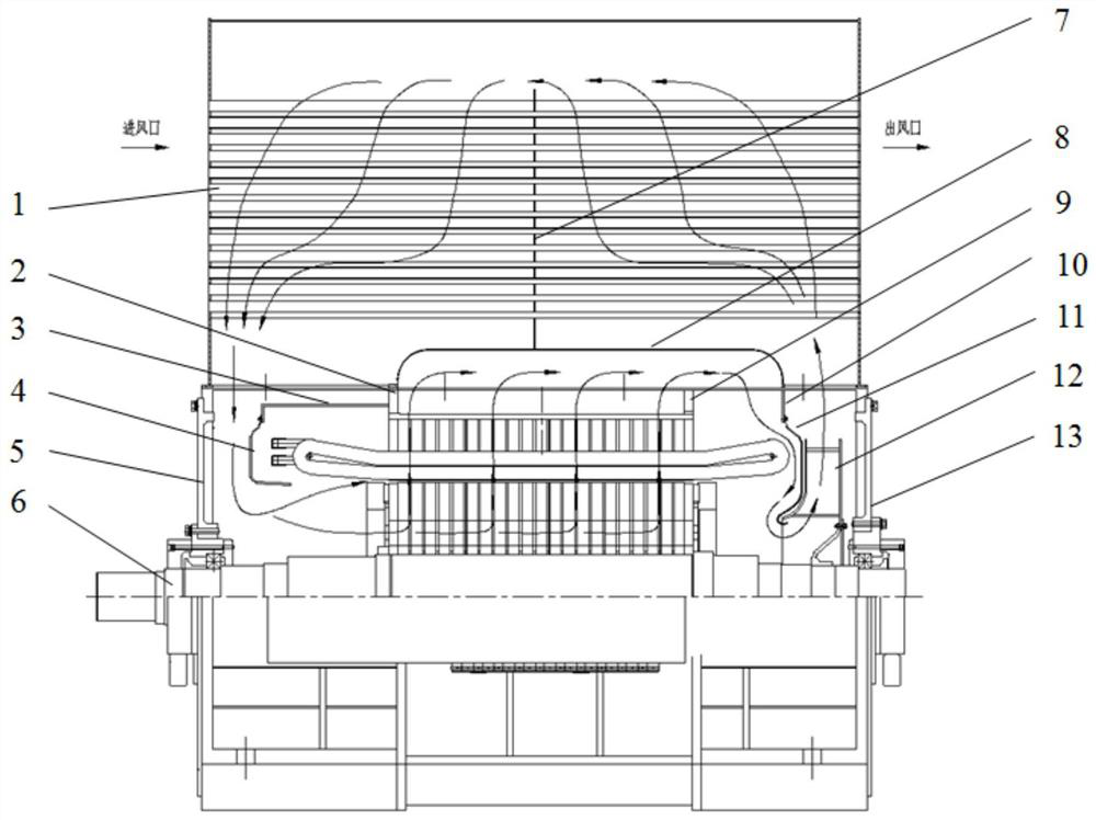 Counter-flow air-air cooling structure for asynchronous motor