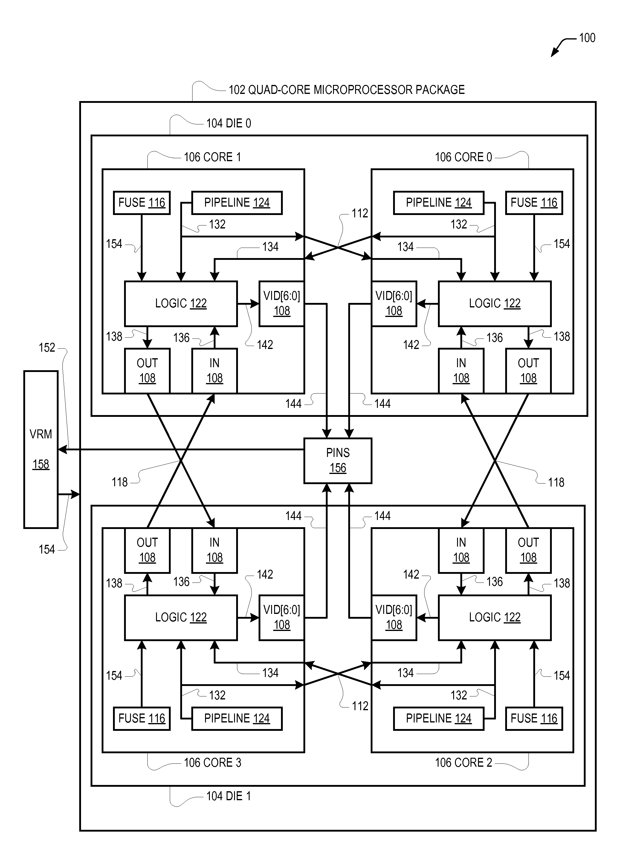 Distributed management of a shared power source to a multi-core microprocessor