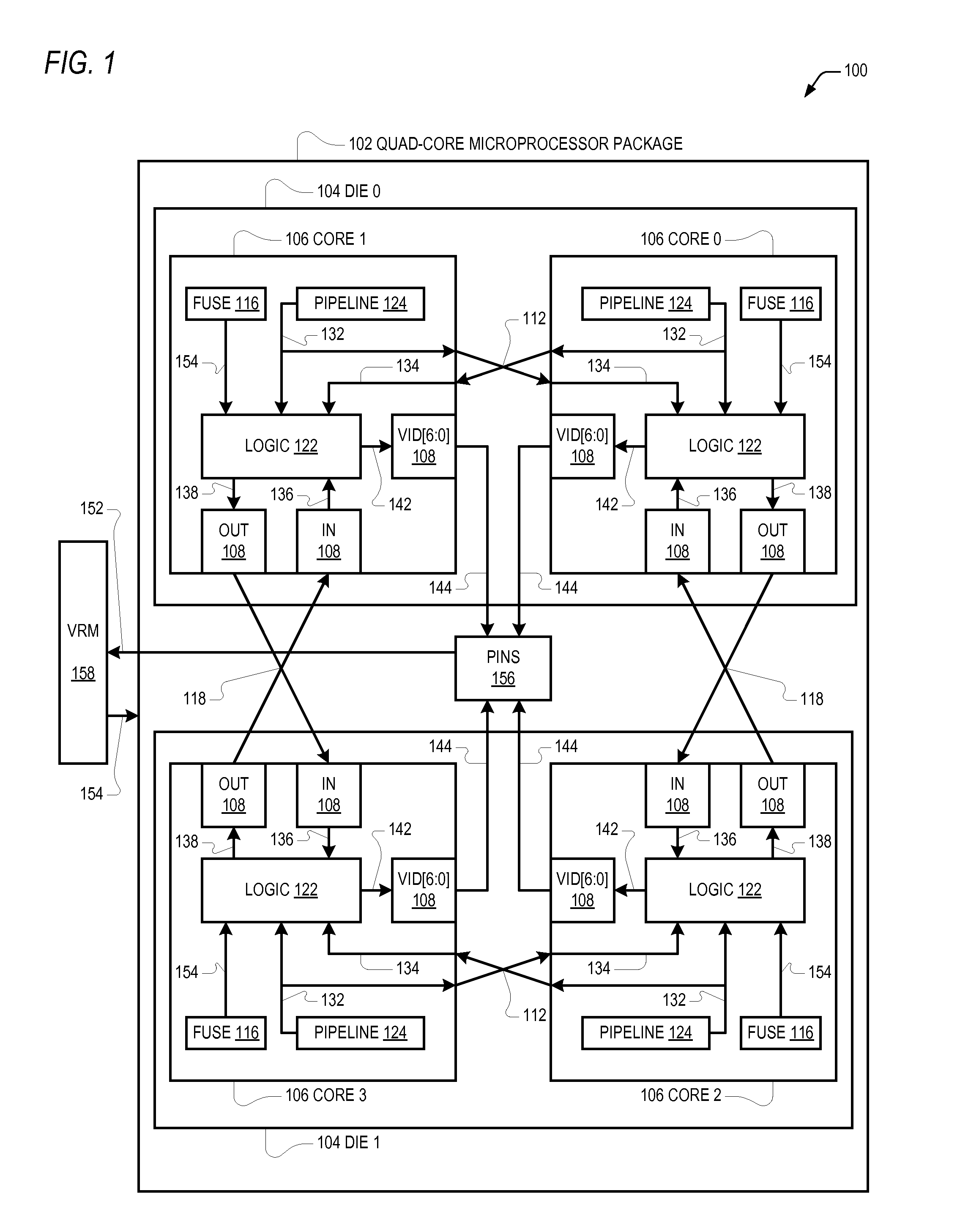 Distributed management of a shared power source to a multi-core microprocessor