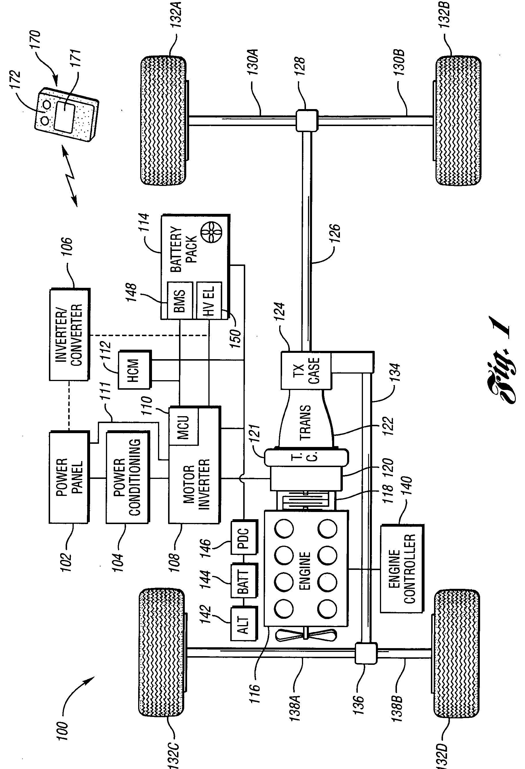 Hybrid vehicle with integral generator for auxiliary loads