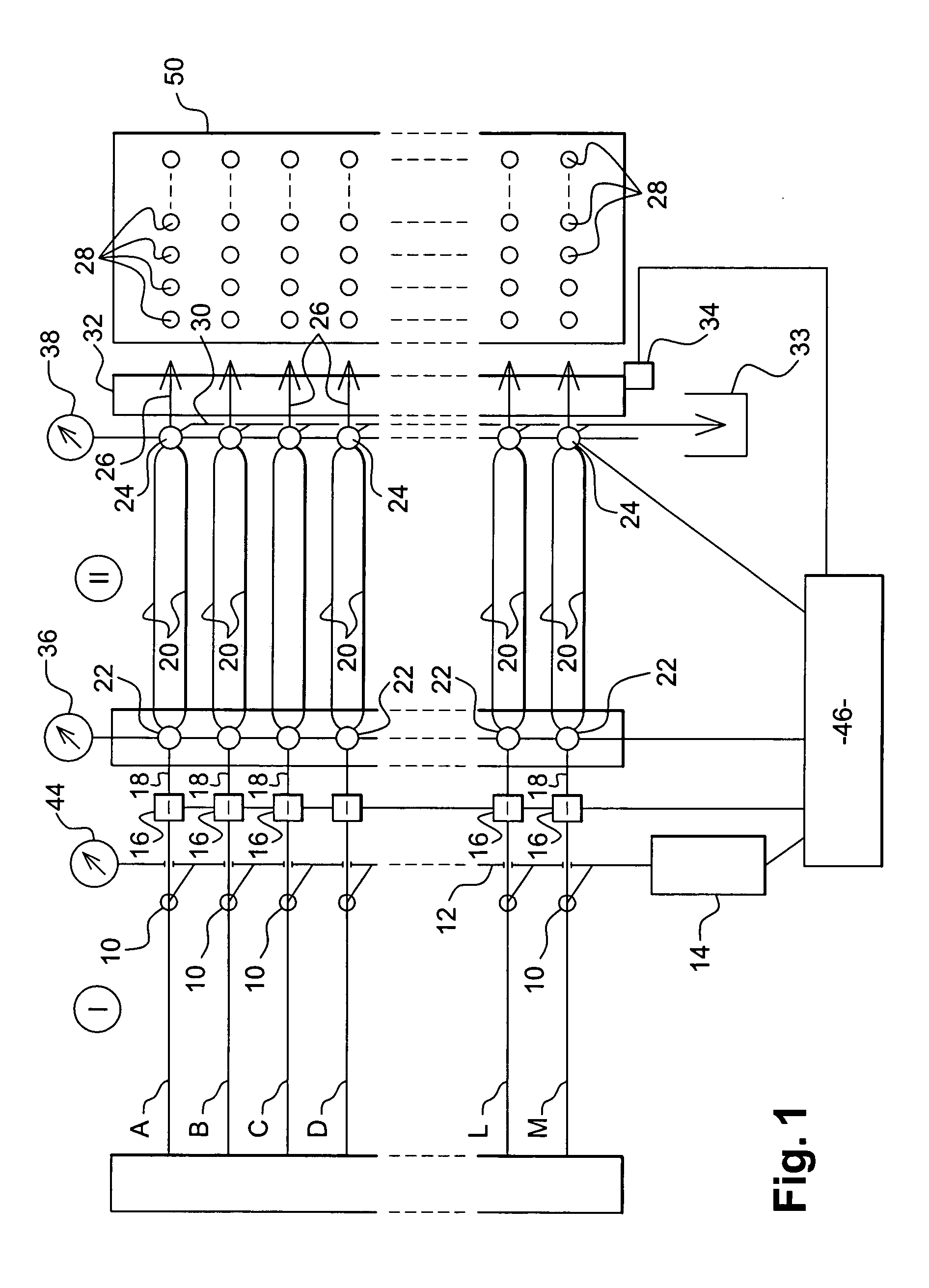Installation for separating components in a plurality of parallel channels