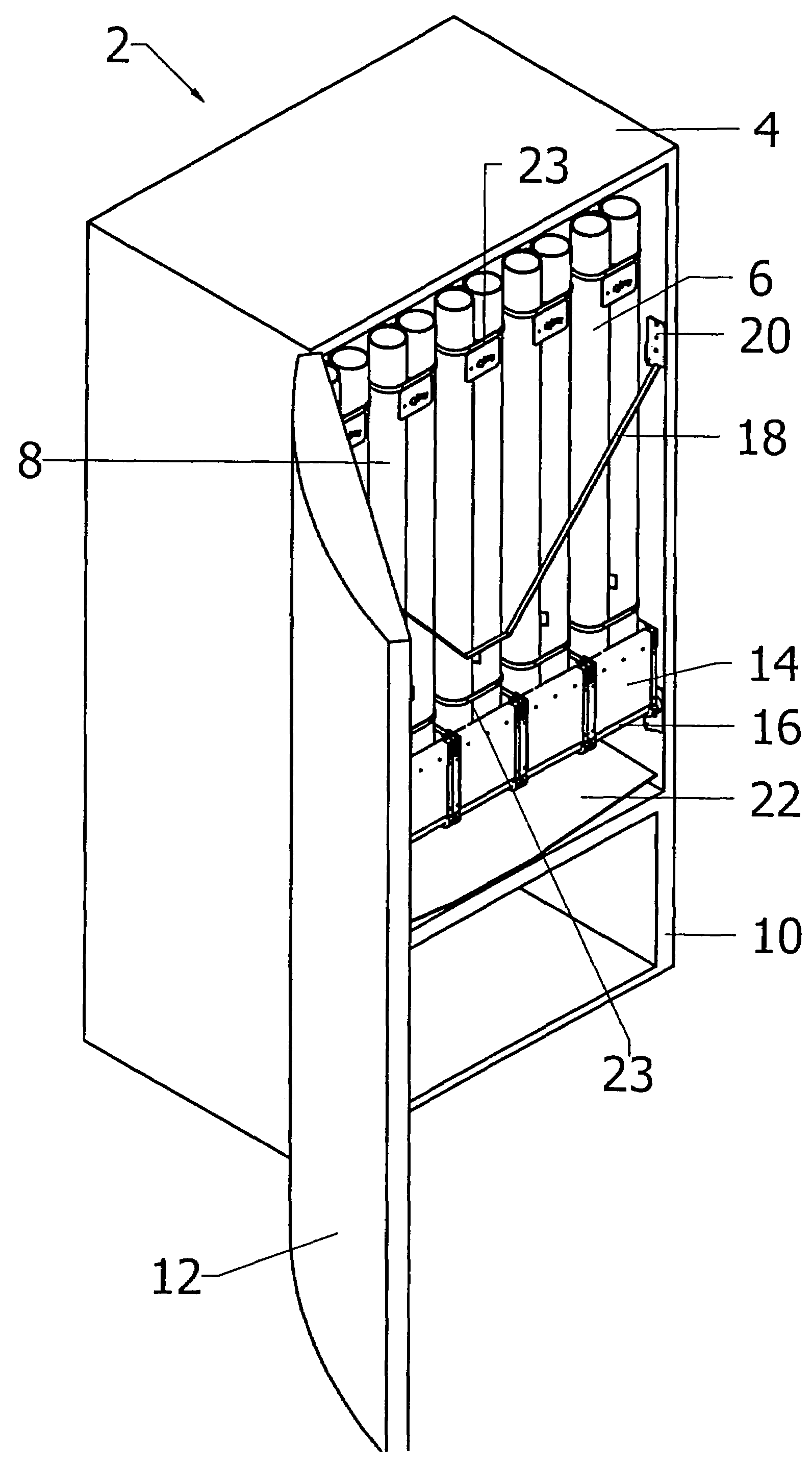 Dispensing machine to store and dispense elongated containers vertically