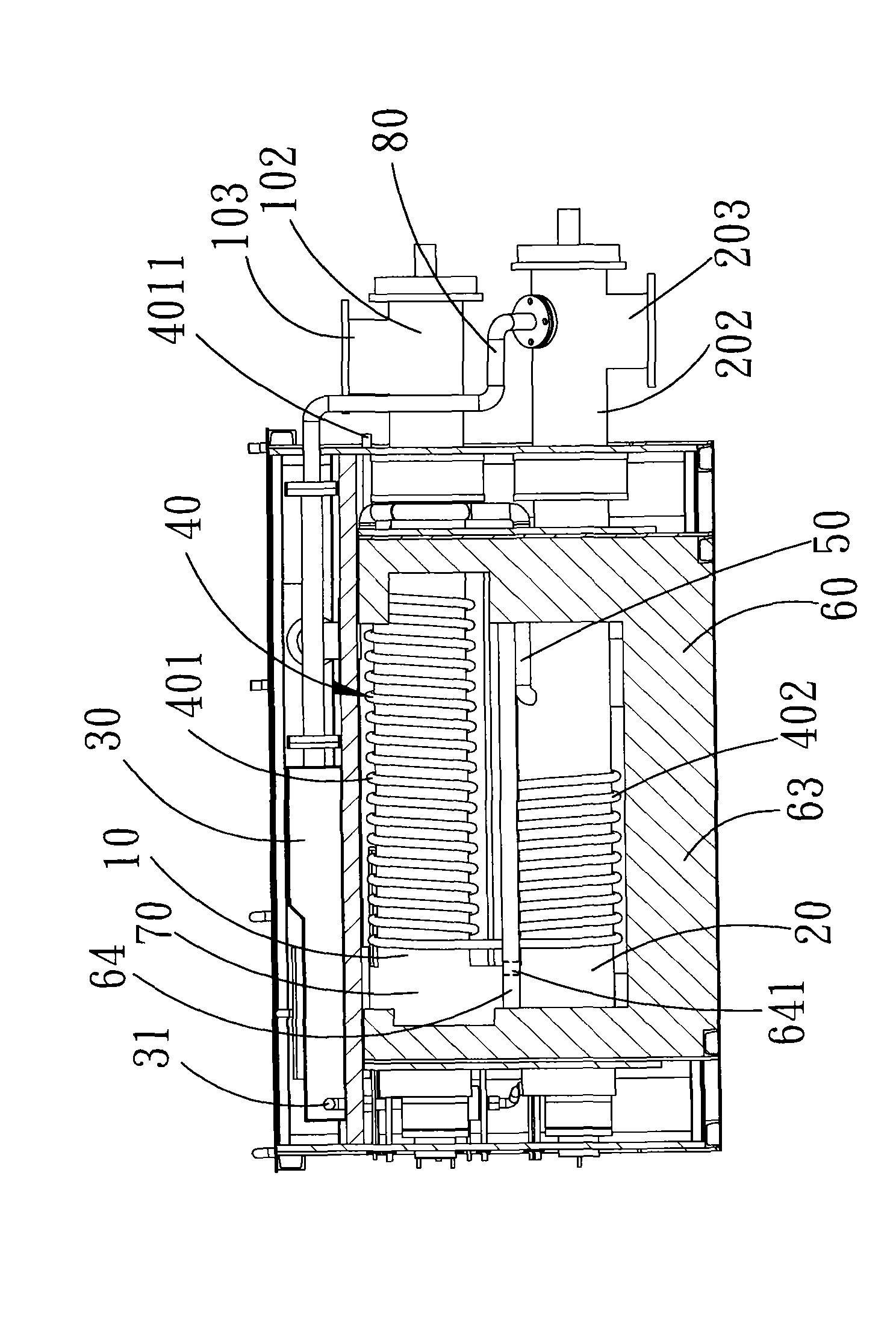 Reaction furnace device for decomposing substances to be treated by utilizing high temperature steam and heat source