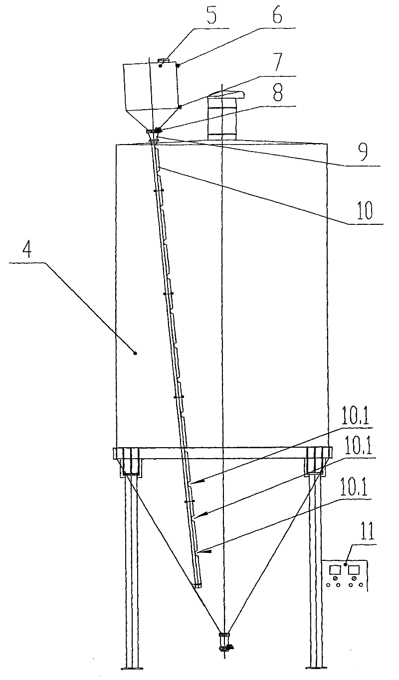 High discharge device for loose unpacked material