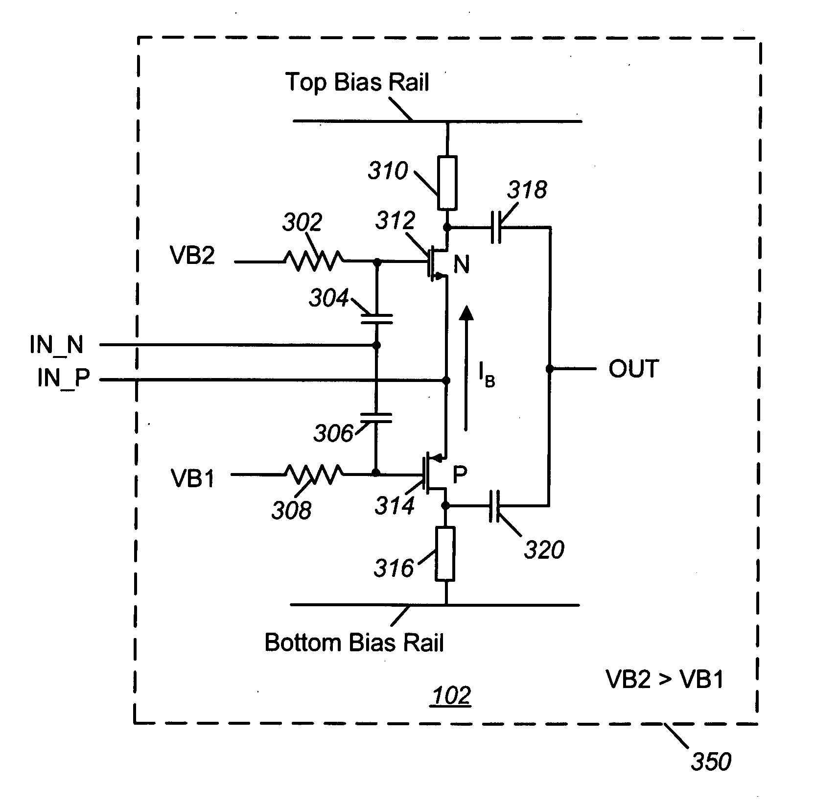 Integrated circuit having a low power, gain-enhanced, low noise amplifying circuit