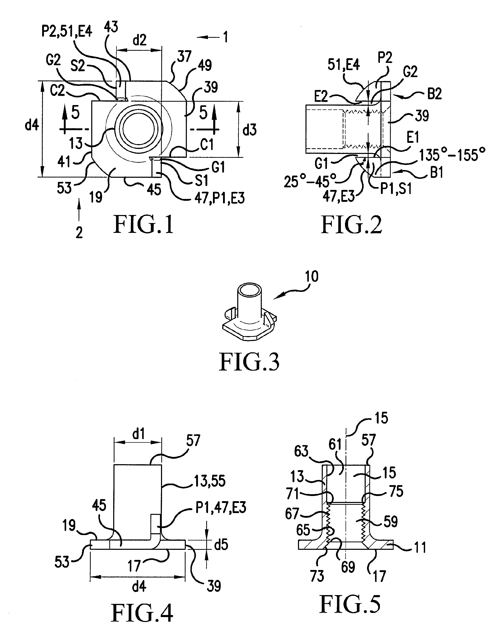 Fastener with prongs