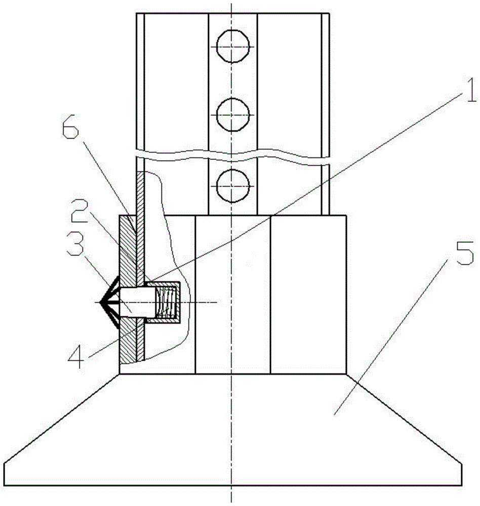 A connection device and connection method for a marine spud leg and a spud shoe