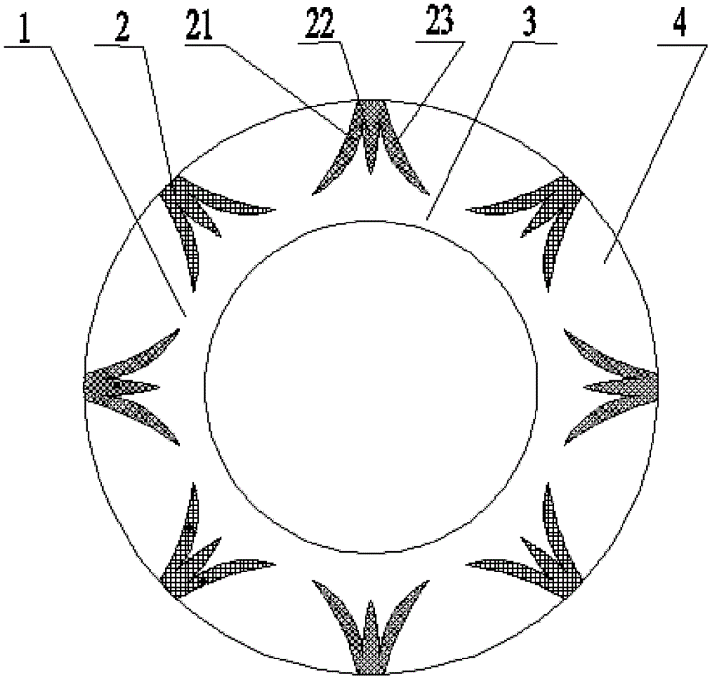 Mechanical sealing structure with flower and plant simulating fluid type groove end surfaces