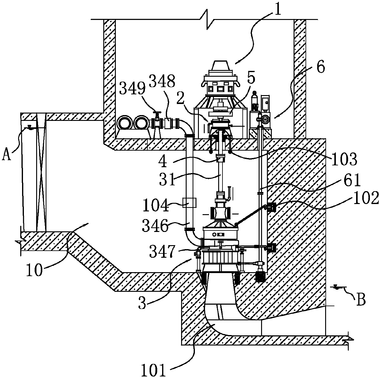 A dual-purpose three-stage water turbine pump for pumping hydropower generation and its installation method