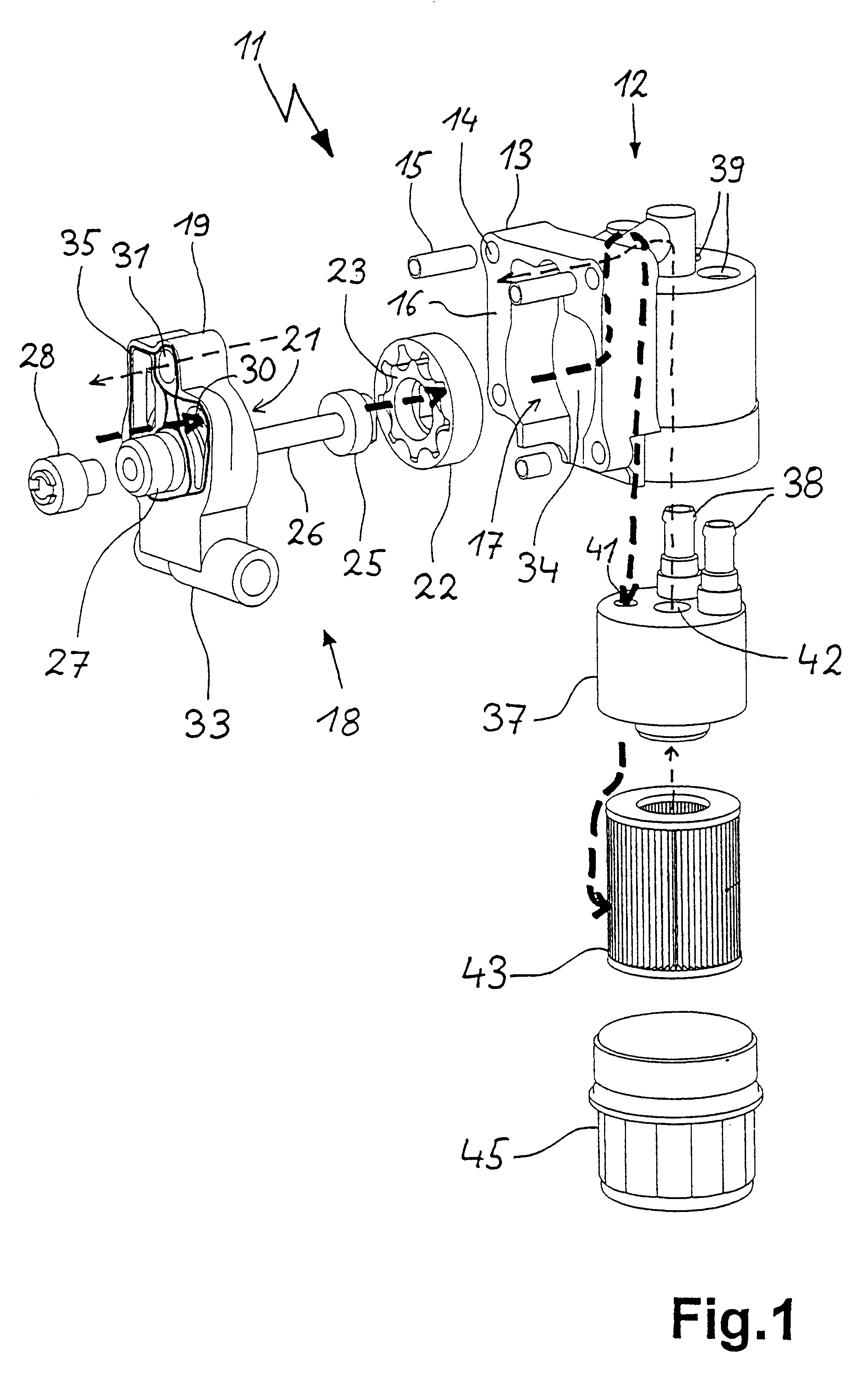 Oil pump module with filter in particular for internal combustion engine lubricating oil