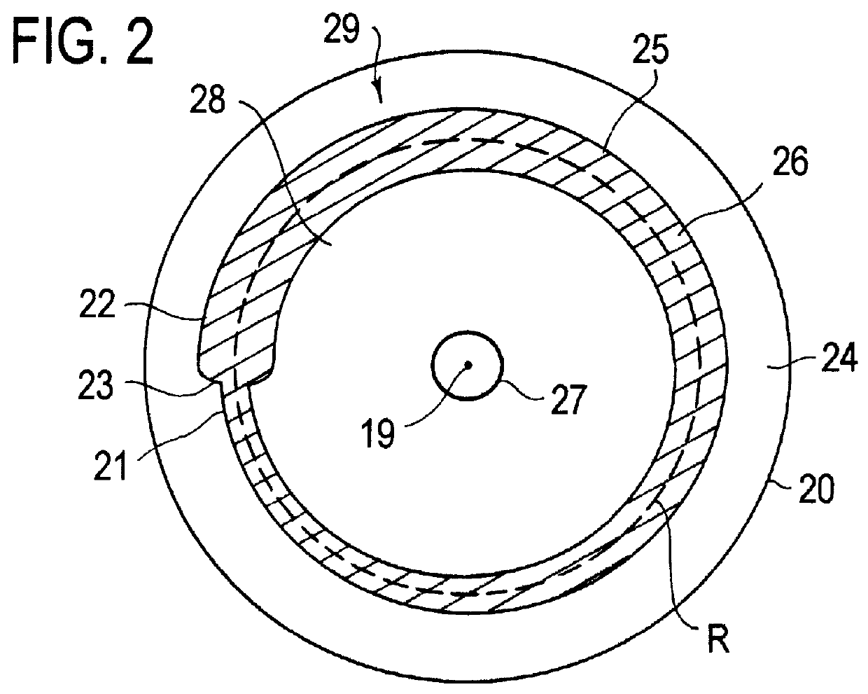 Magnetic position sensor having a variable width magnet mounted into a rotating disk and a hall effect sensor